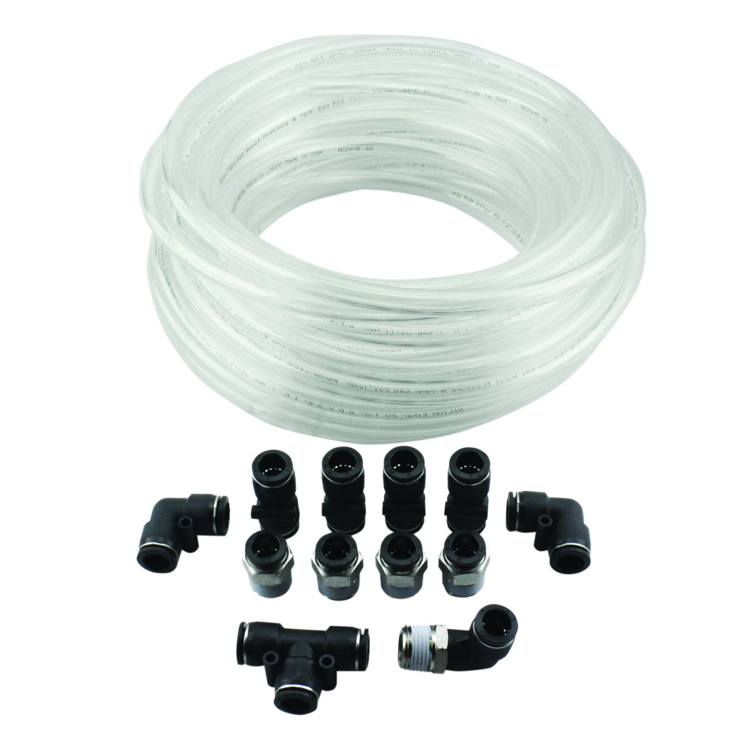 Air Line Tubing Kit, 1/2-in OD x 50 Feet Polyurethane Tube and Push to Connect Fittings