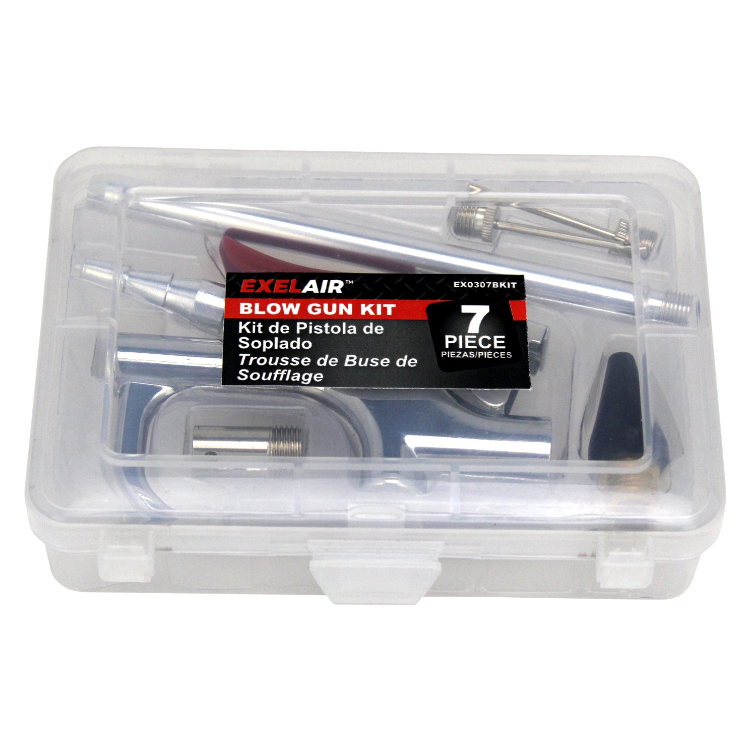 EXELAIR® Blow Gun and Air Accessory Kit - Safey Adapter, Nozzle Tips, Inflator Needles, and 5