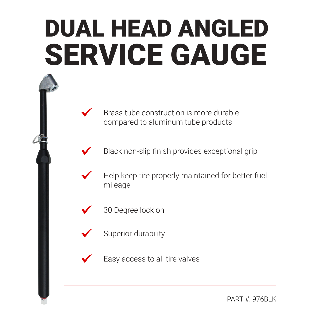 Dual Head Angled Chuck Service Gauge, Matte Black Poly Finish -13