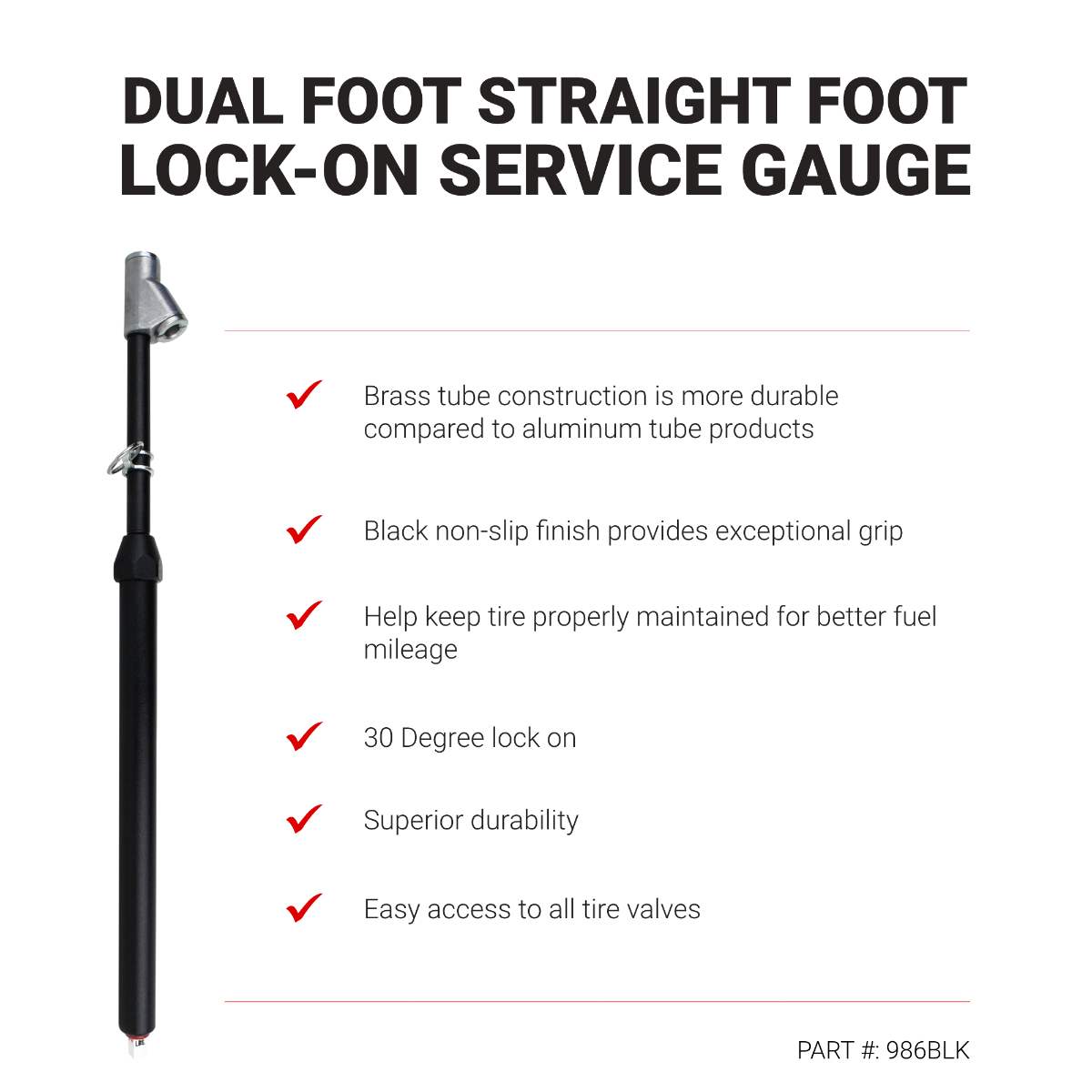 Dual Foot Straight Lock-On Chuck Service Gauge, Matte Black Poly Finish -13