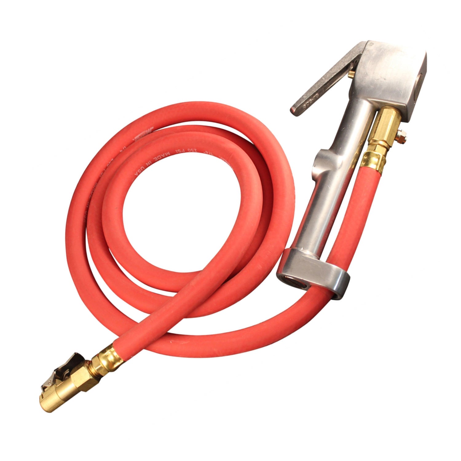 Easy-On Grip Chuck Tire Inflator Gauge with 5-Foot Hose - 10-160 PSI