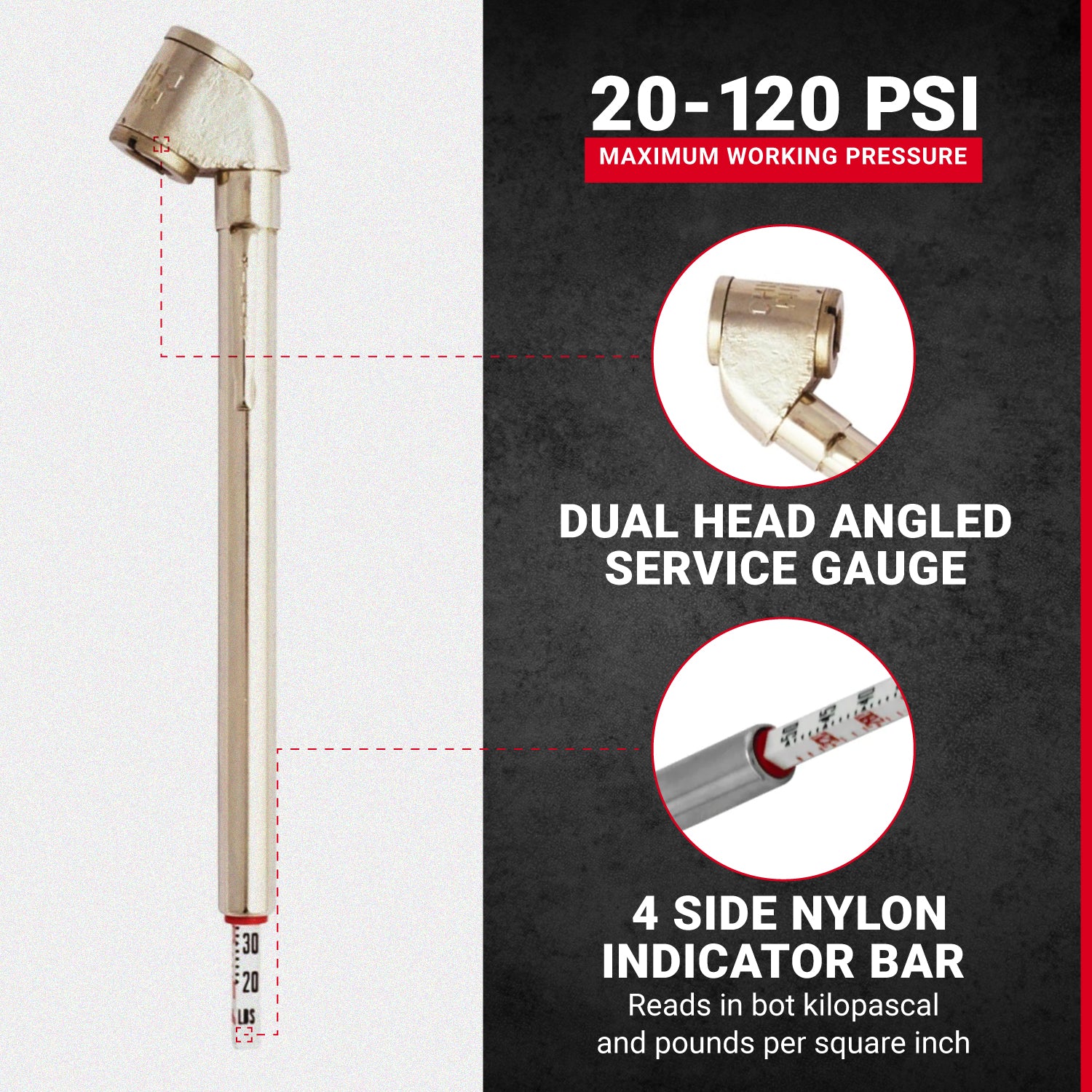 Tire Pressure Gauge, 20-120 PSI Dual Head Truck Air Chuck(Box of 100)