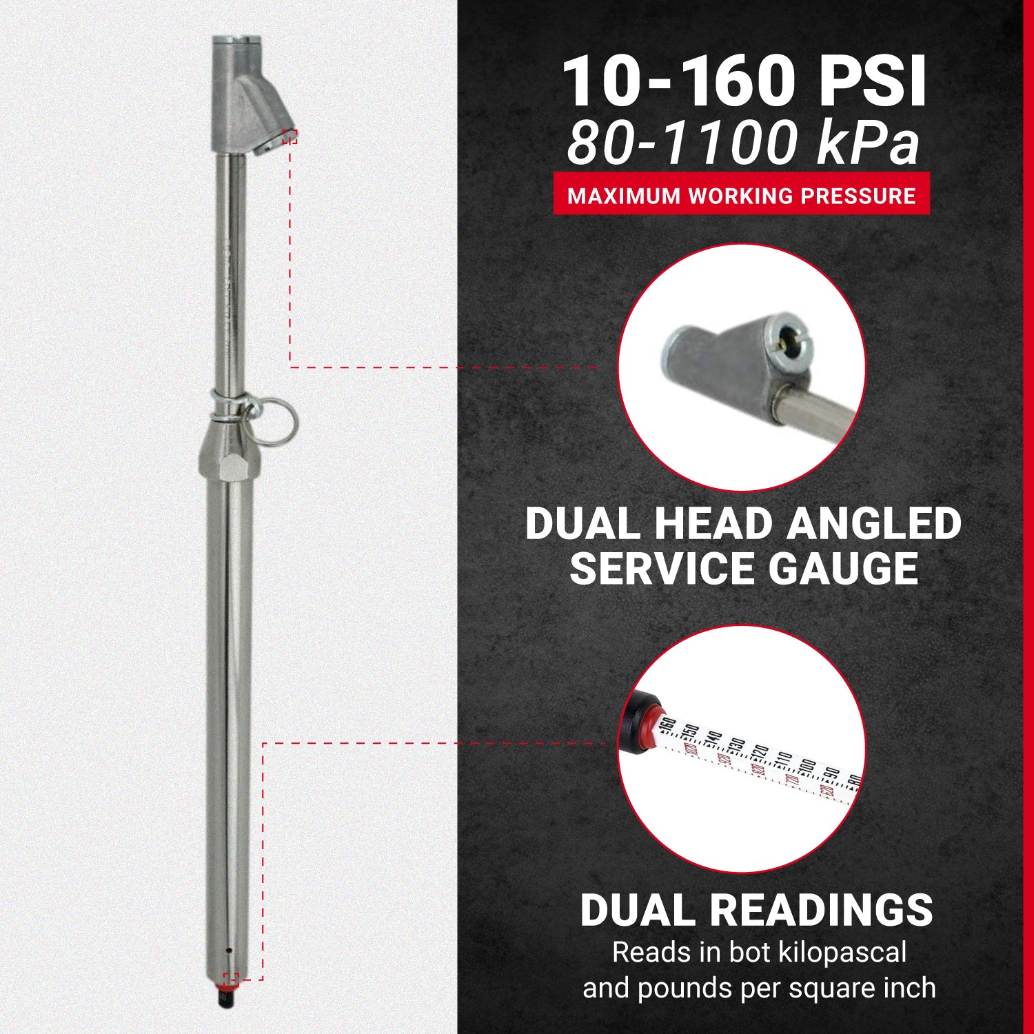 Re-Calibratable Tire Pressure Service Gauges - 10-160 PSI