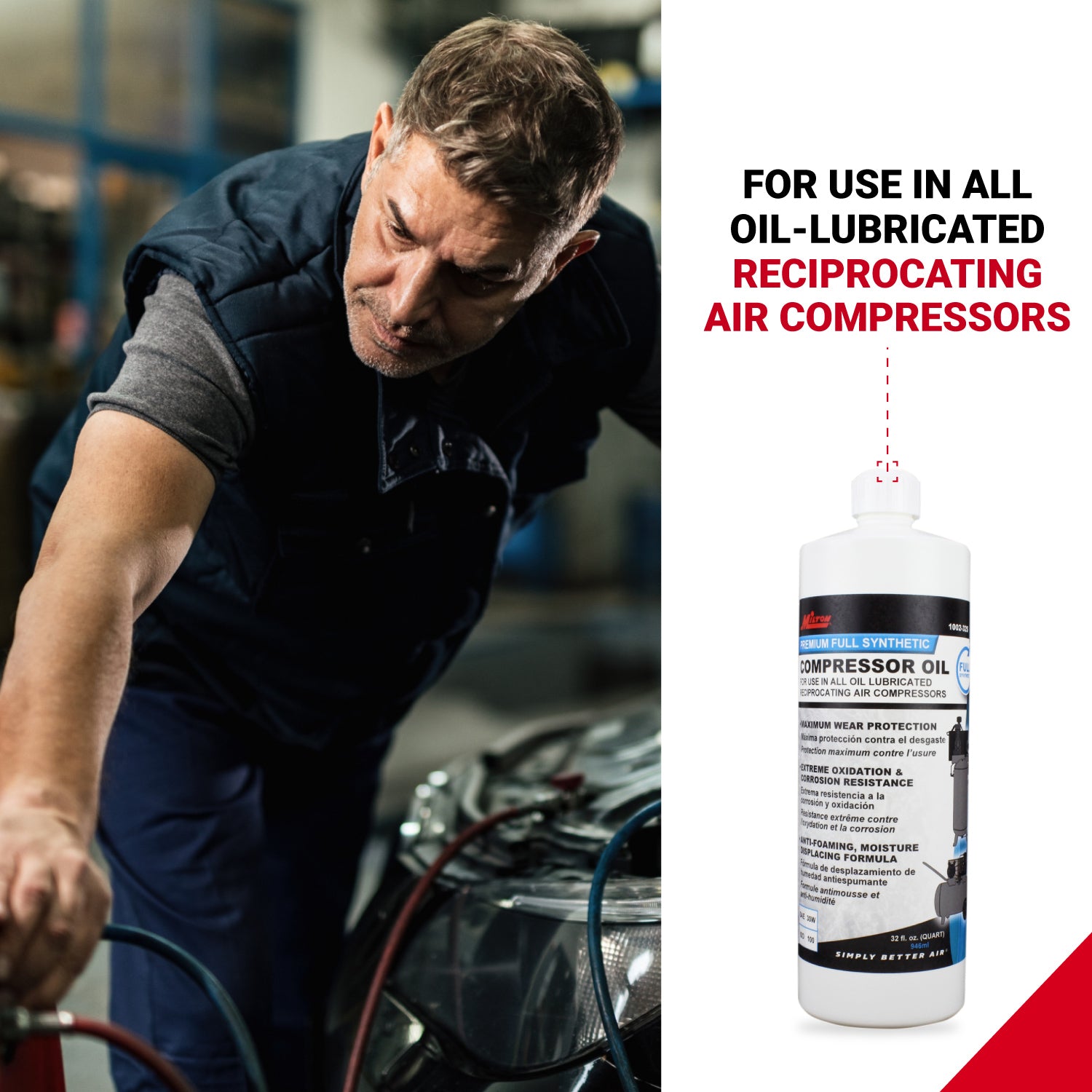 Premium Full Synthetic Air Compressor Oil (SAE 30W, ISO 100), 32 oz.