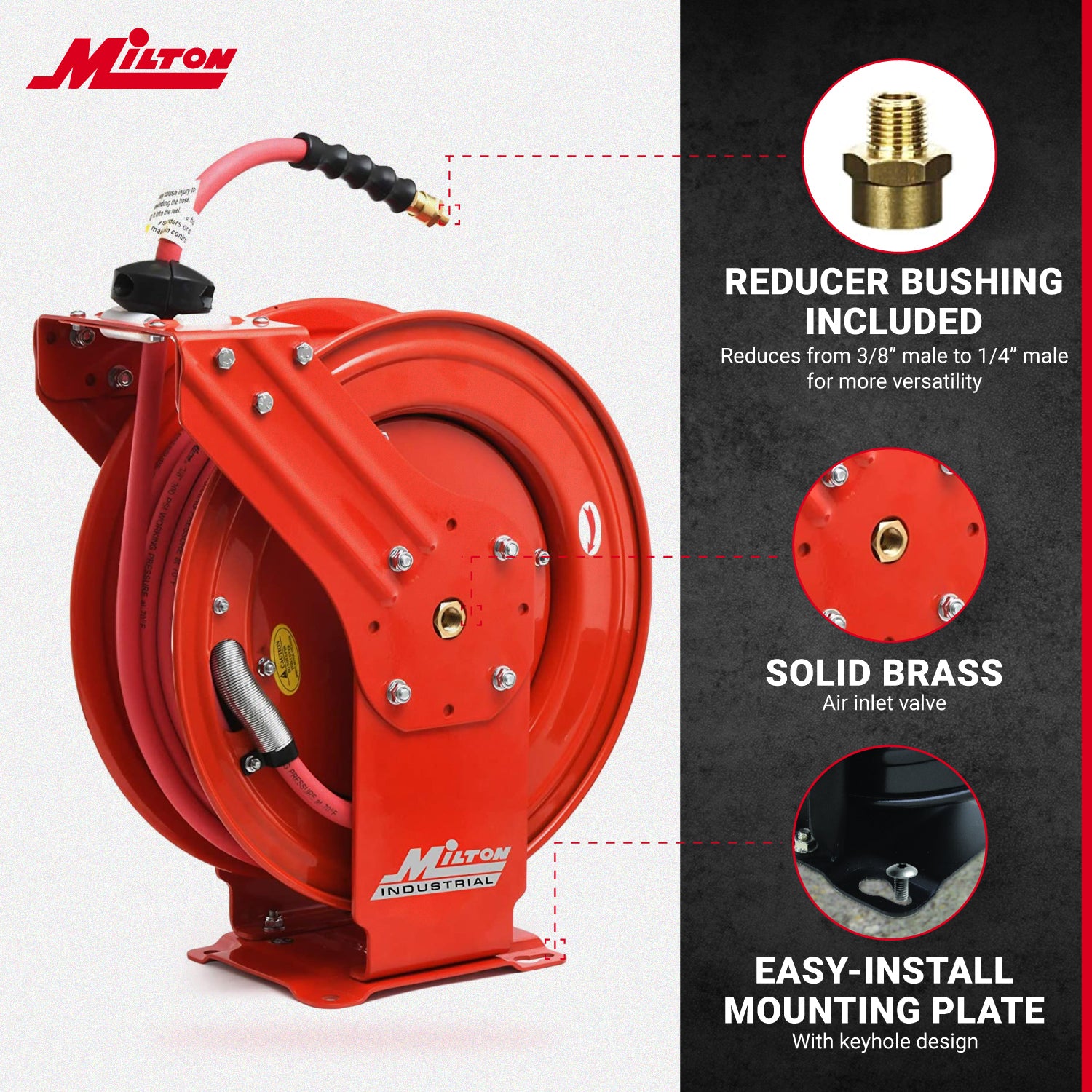 Industrial Auto-Retracting Hose Reel w/ EPDM Rubber Hose, 300 PSI