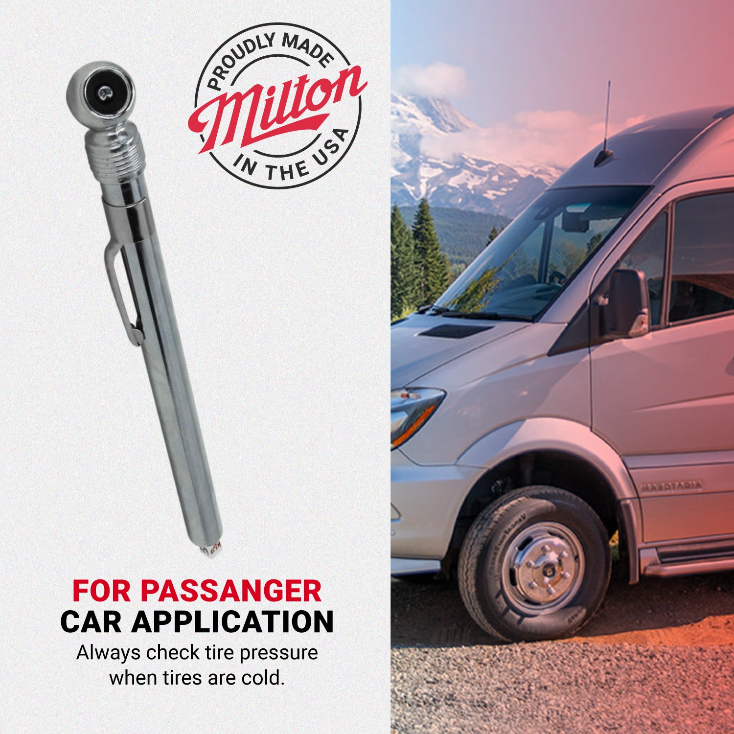 Milton® Heavy Duty, Tire Pencil Gauge, 5-50 PSI, Single Head Air Chuck, Brass Tubing, Corrosion Resistant