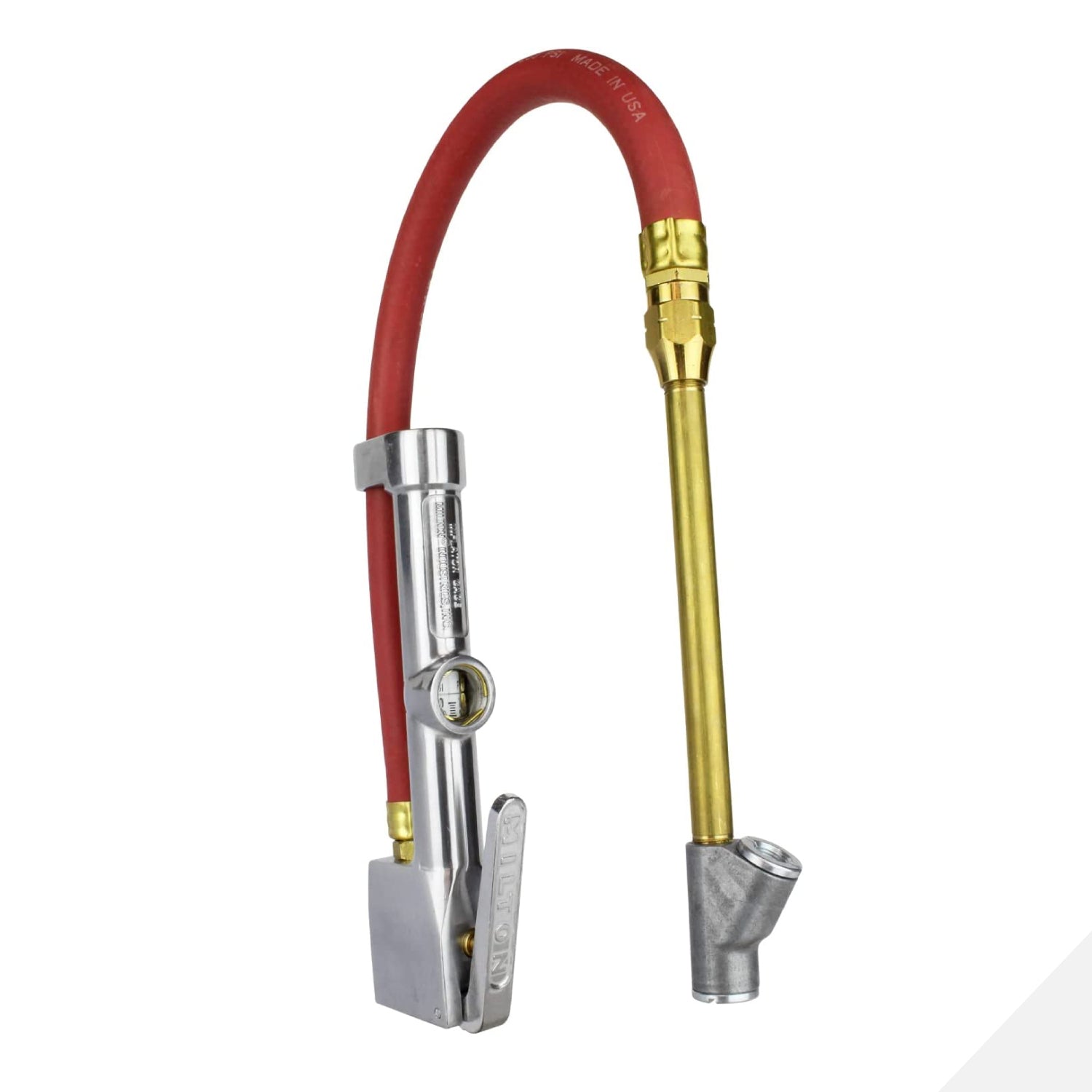 Service Station Tire Inflator and Air Pressure Gauge, Straight Foot Chuck w/ Thread Lock, 1/4