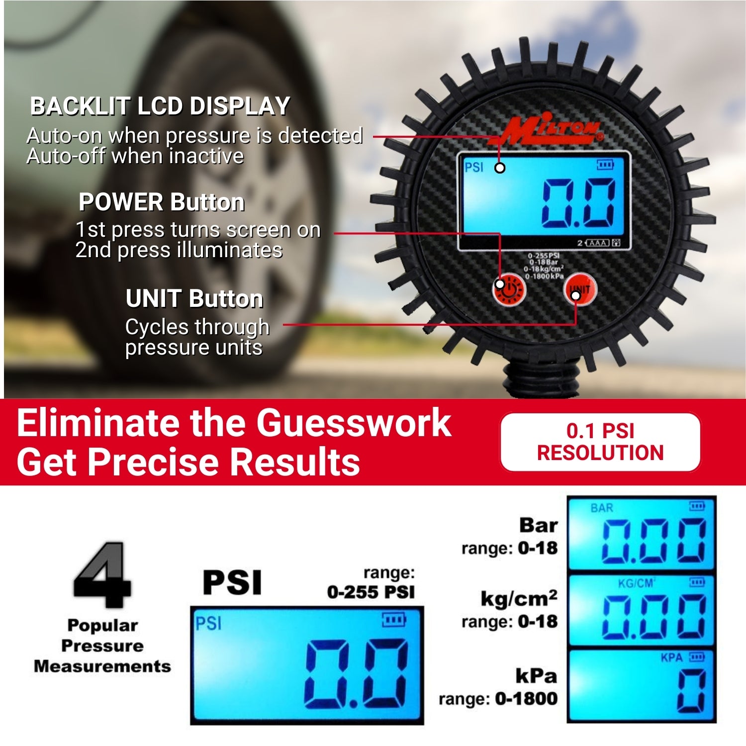 Milton analog vs digital tire pressure gauge pros and cons infographic