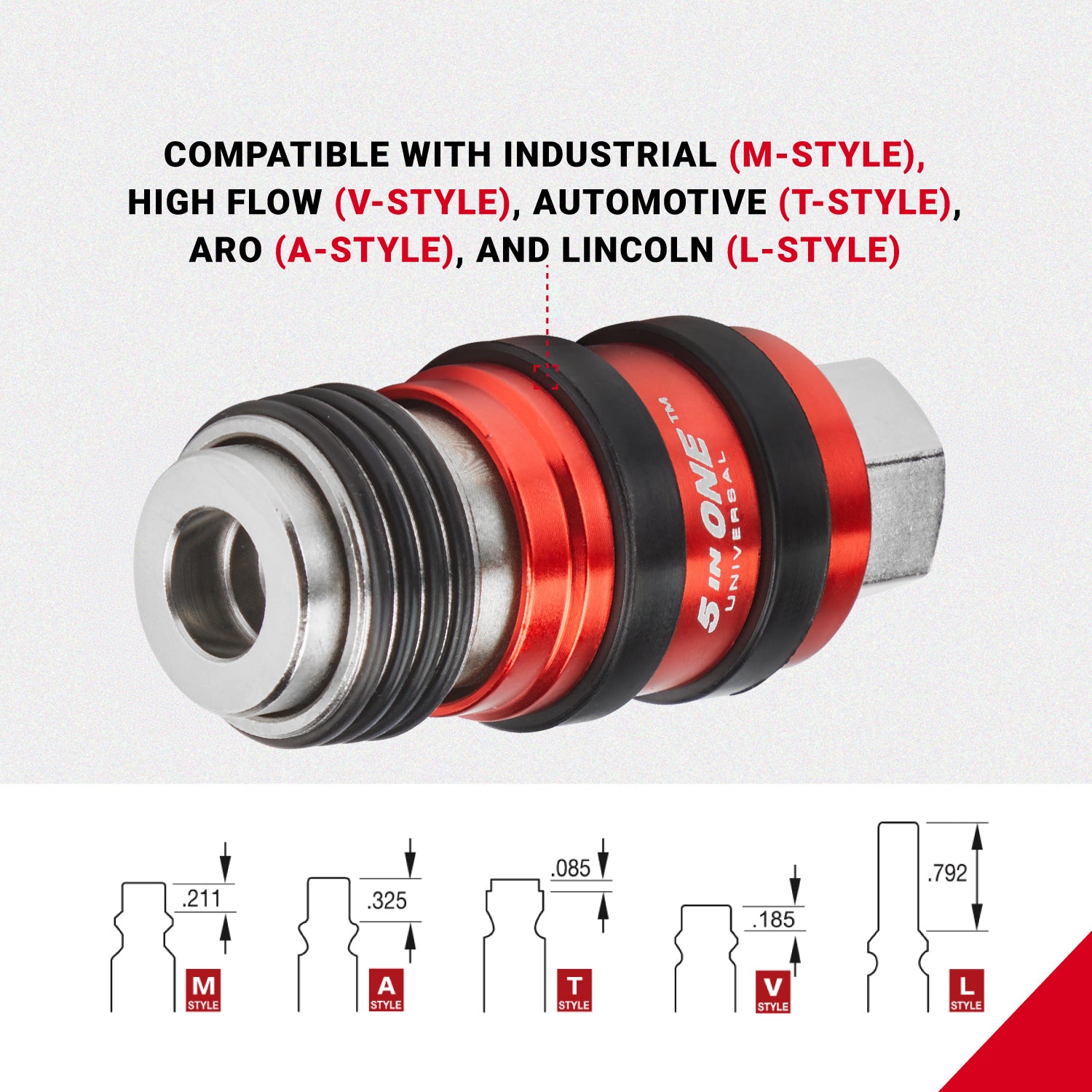5 In ONE® Universal Coupler w/Safety Exhaust Quick-Connect, 1/4