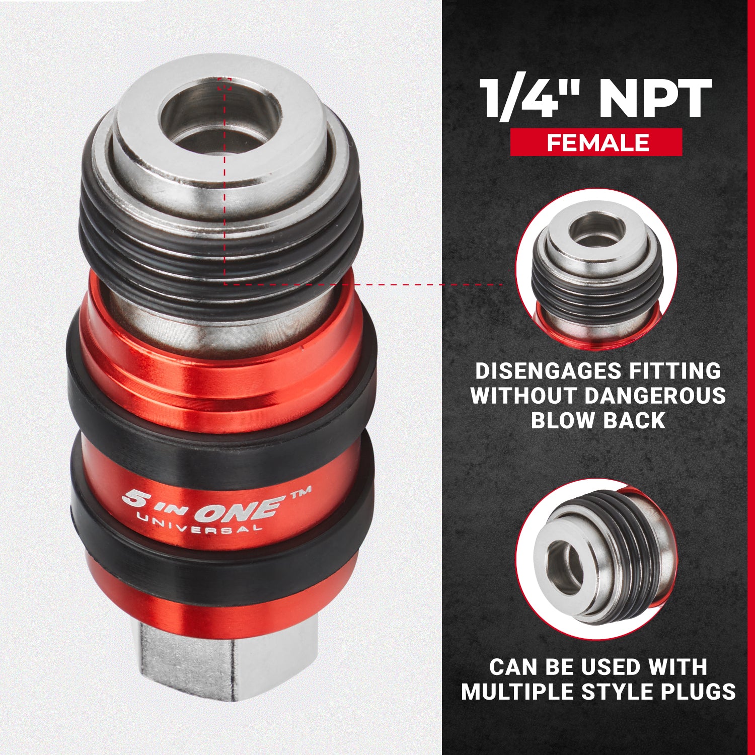5 In ONE® Universal Coupler w/Safety Exhaust Quick-Connect, 1/4