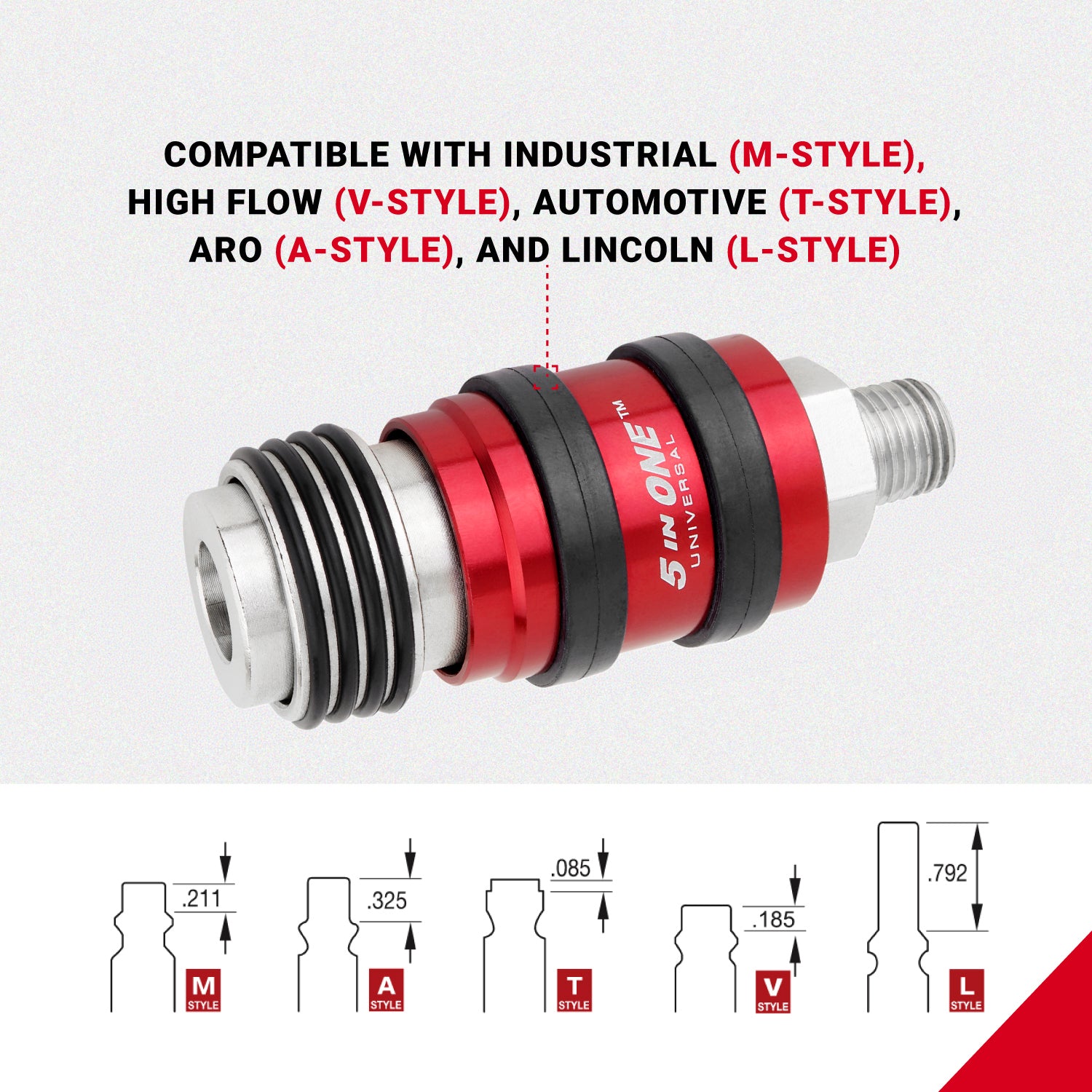 5 In ONE® Universal Coupler w/Safety Exhaust Quick-Connect, 1/4
