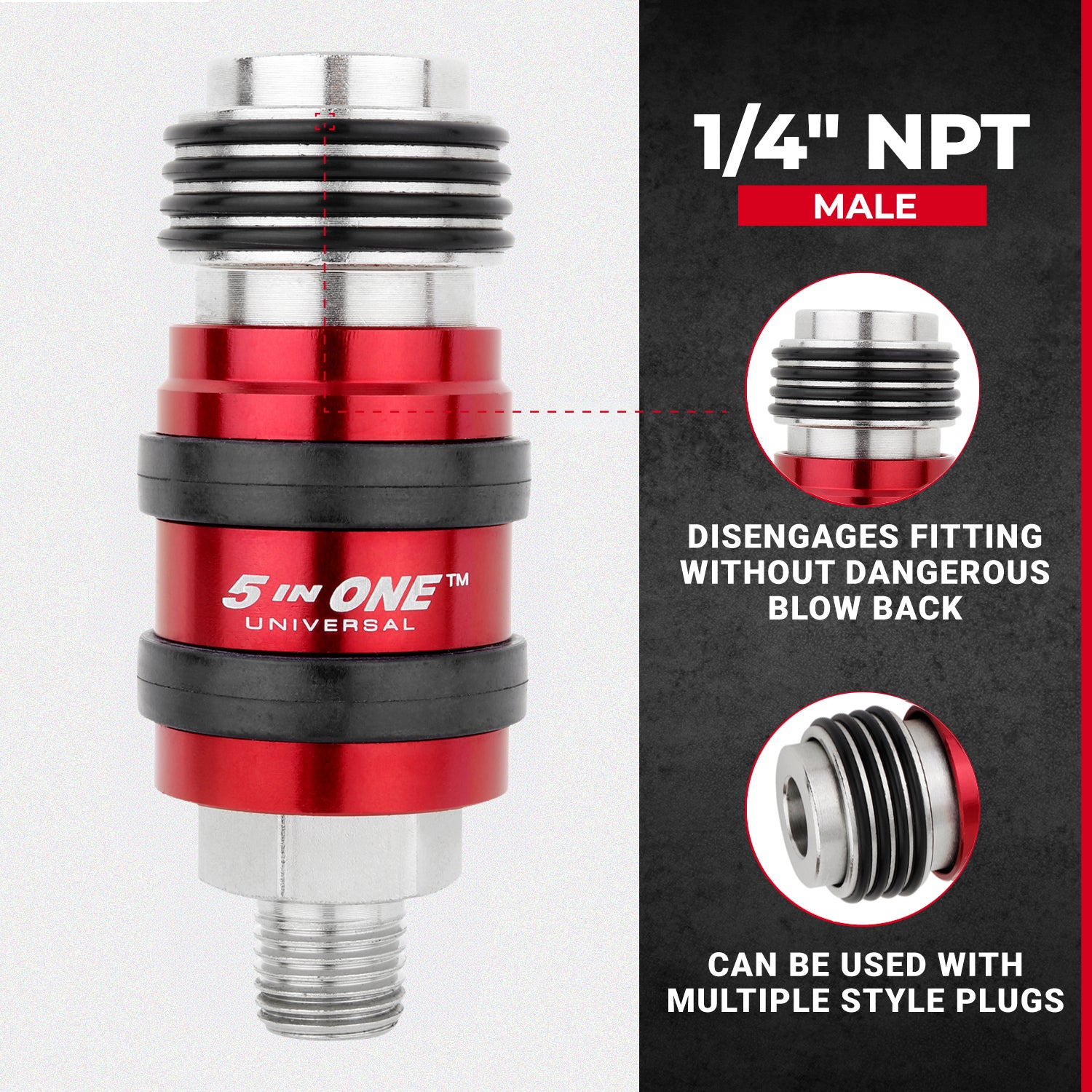 5 In ONE® Universal Coupler w/Safety Exhaust Quick-Connect, 1/4