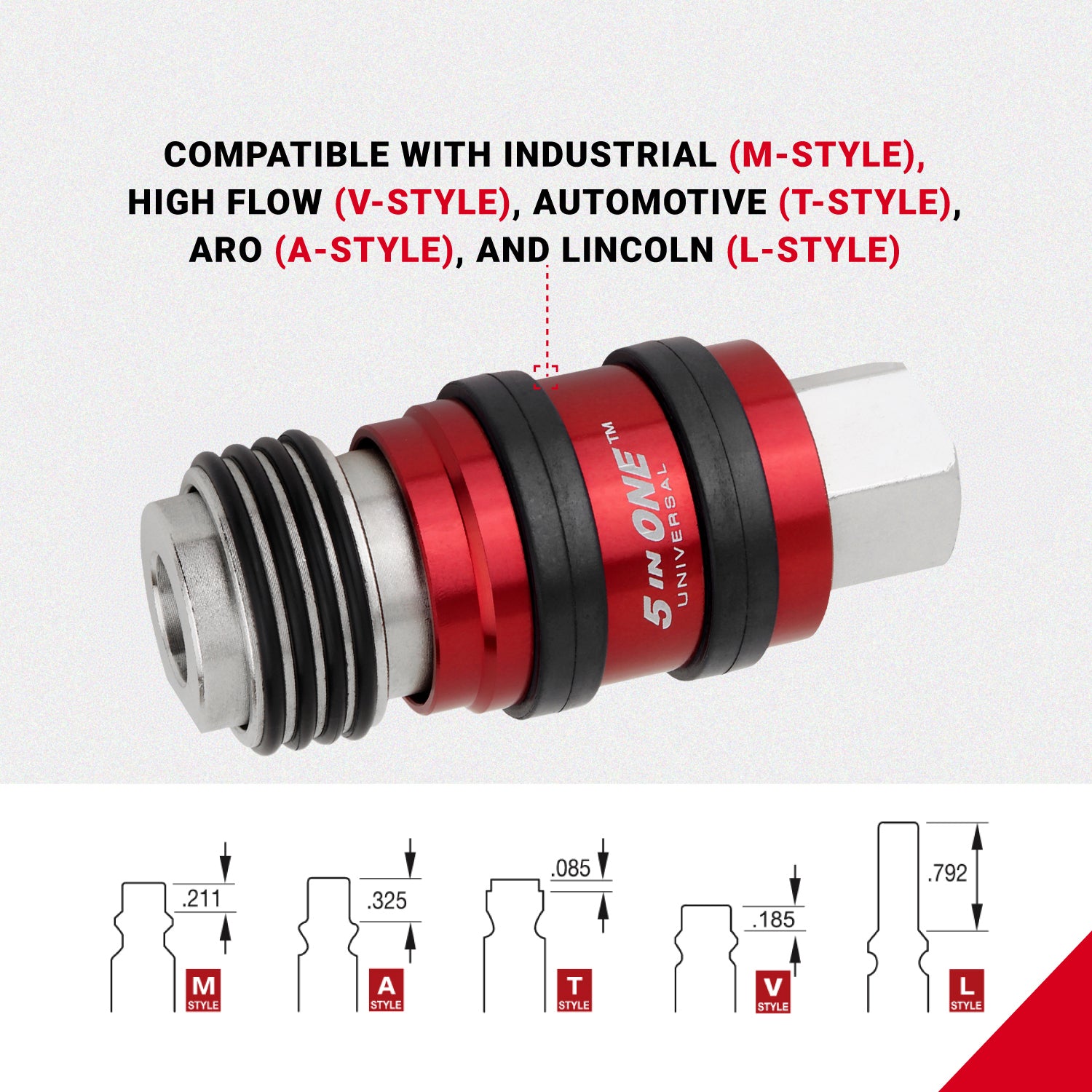 5 In ONE™ Universal Safety Exhaust Quick-Connect Industrial Coupler, 3/8