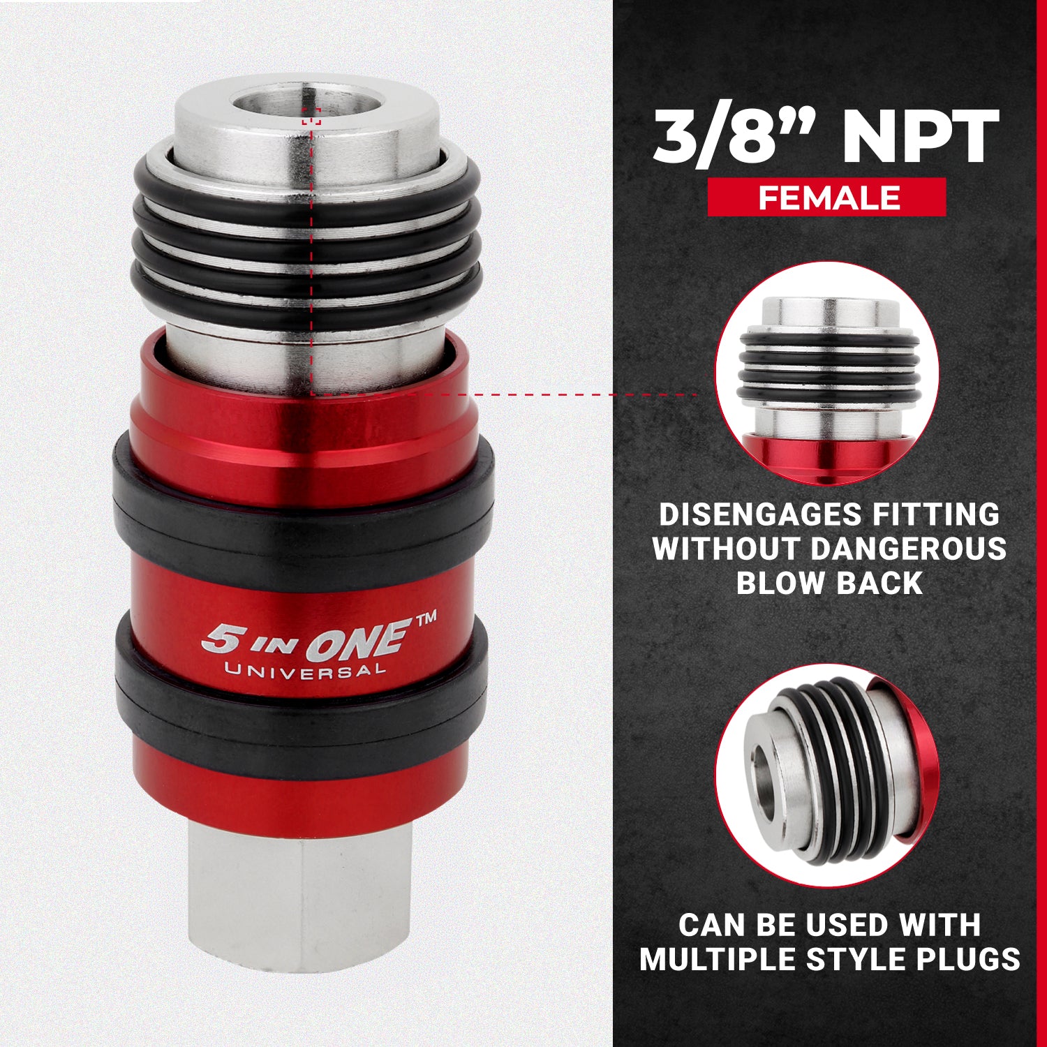 5 In ONE™ Universal Safety Exhaust Quick-Connect Industrial Coupler, 3/8