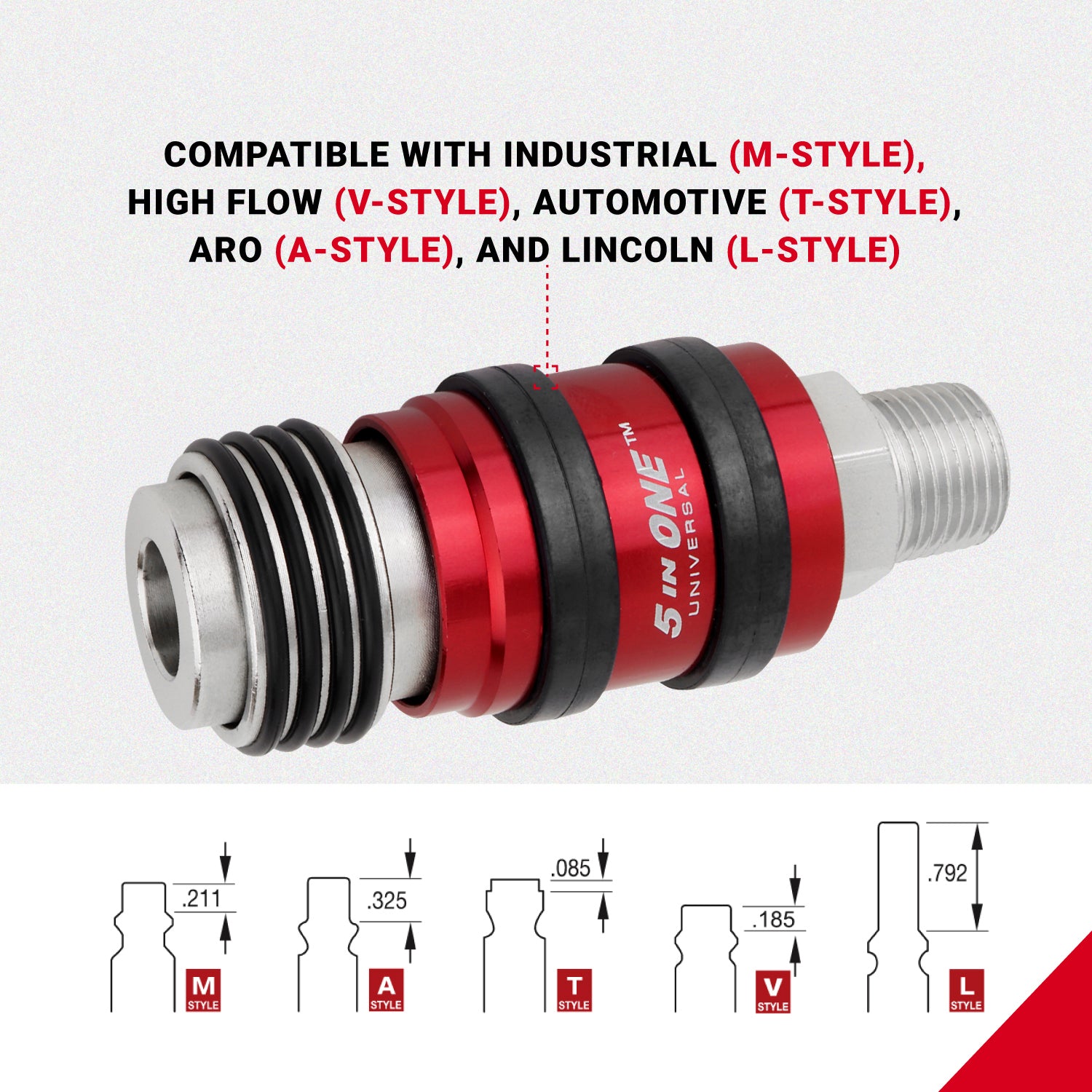 5 In ONE™ Universal Safety Exhaust Quick-Connect Industrial Coupler, 3/8