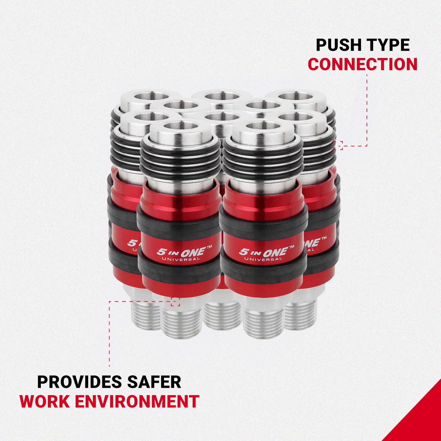 5 In ONE™ Universal Safety Exhaust Quick-Connect Industrial Coupler, 3/8