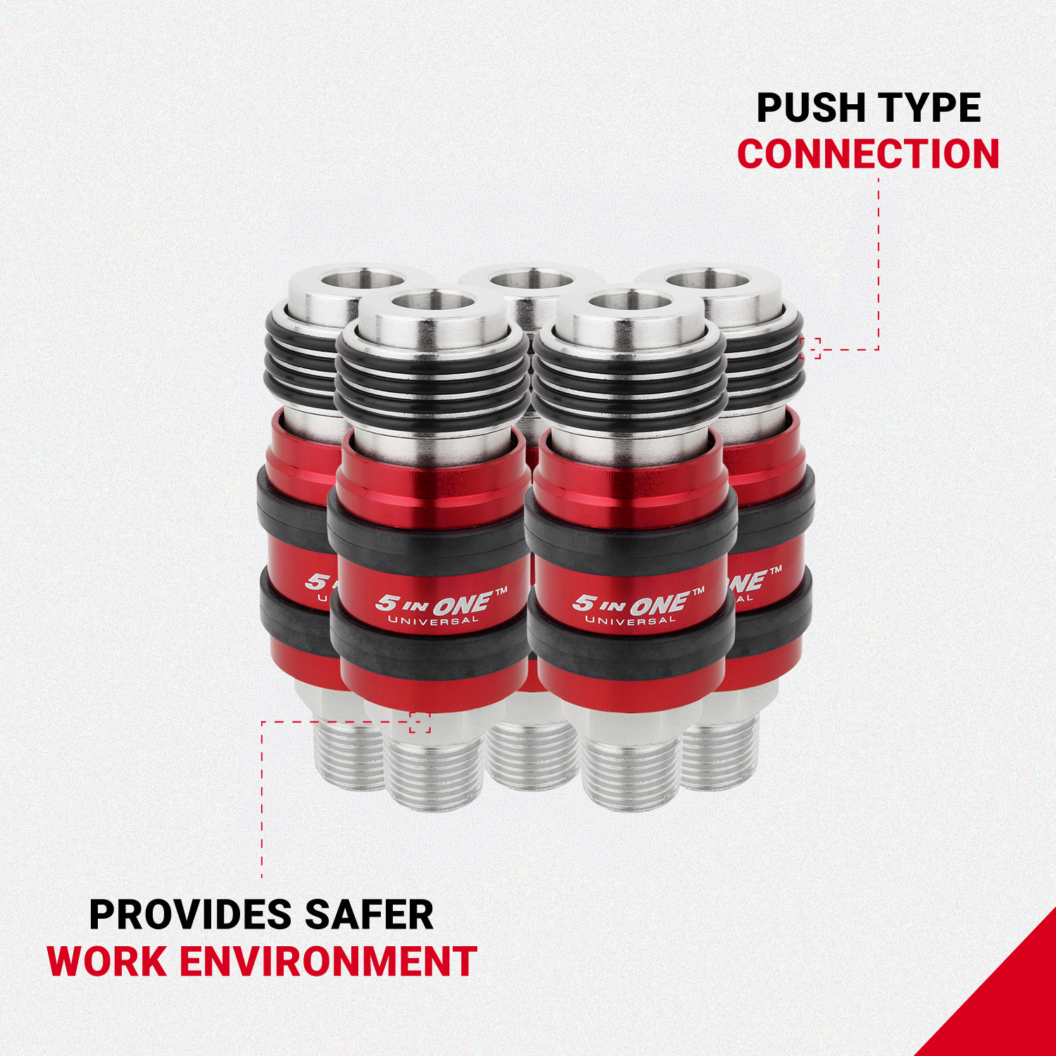 5 In ONE™ Universal Safety Exhaust Quick-Connect Industrial Coupler, 3/8