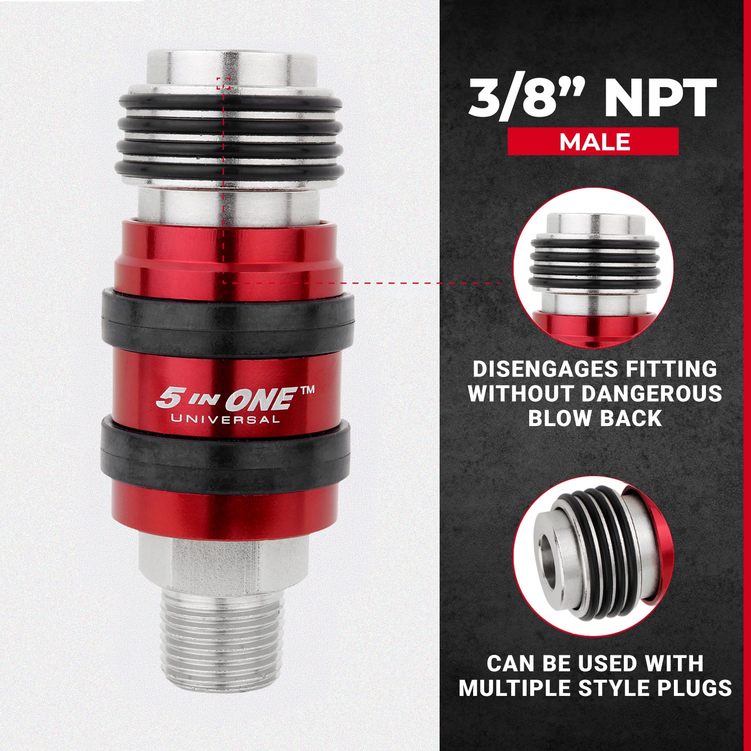 5 In ONE™ Universal Safety Exhaust Quick-Connect Industrial Coupler, 3/8