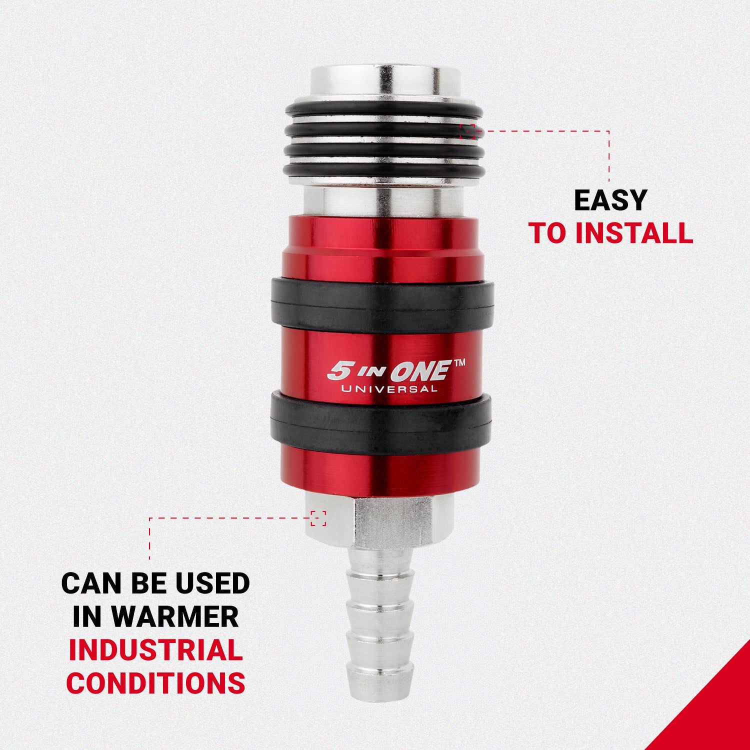 5 In ONE® Universal Safety Exhaust Hose Barb Industrial Coupler, 3/8