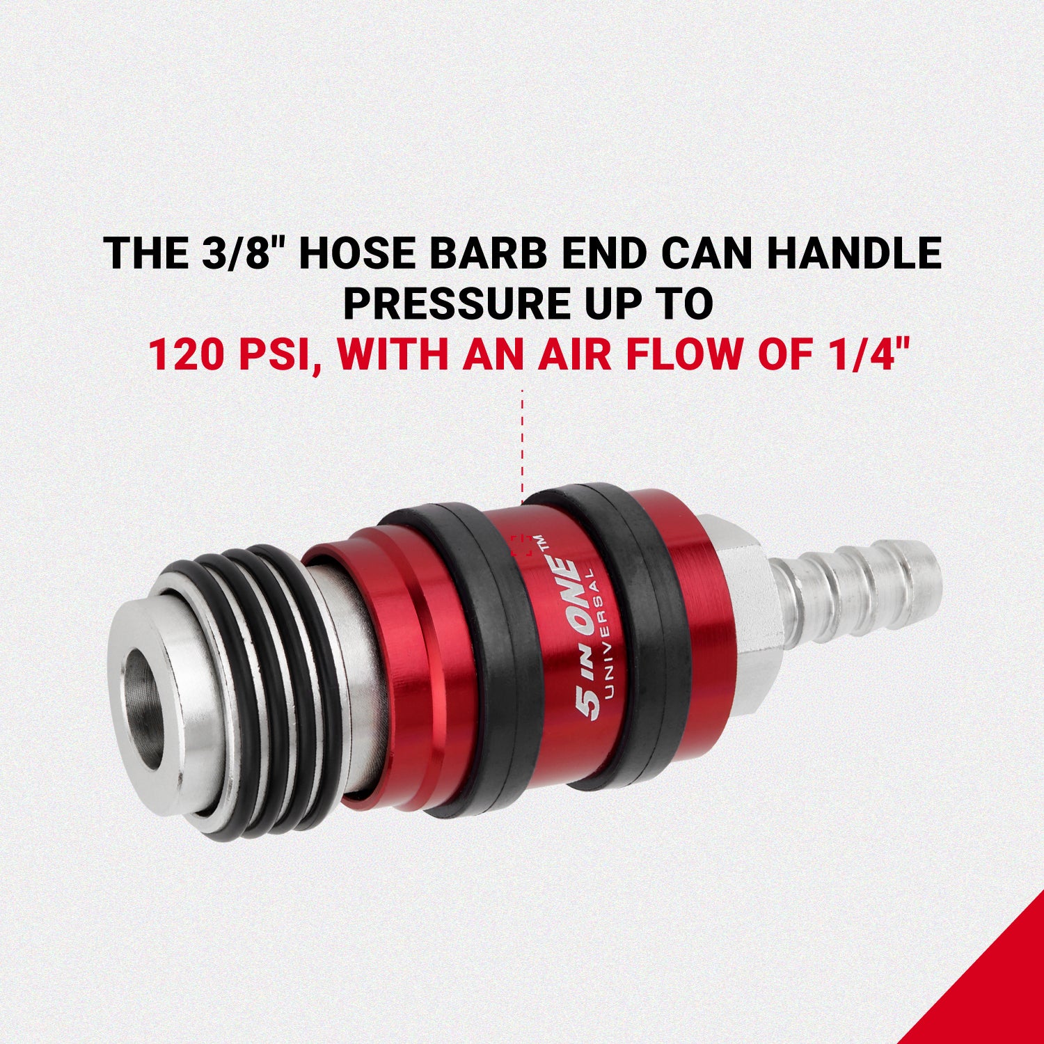 5 In ONE® Universal Safety Exhaust Hose Barb Industrial Coupler, 3/8