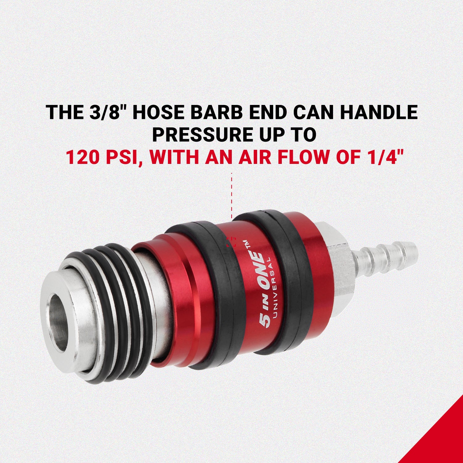 5 In ONE® Universal Safety Exhaust Hose Barb Industrial Coupler, 1/4