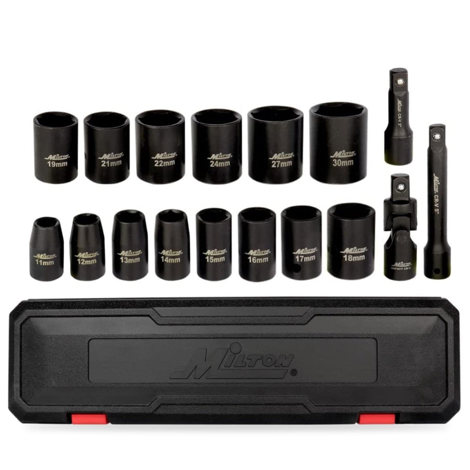 1300-SS-06 1/2 Drive Shallow 11-30 Metric Impact Socket Set w/Universal Joint & Extension Bars (17-Piece)