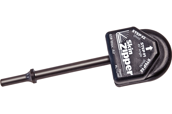 Skin Zipper Collection includes Air Hammer attachment tools that skin a door in less than 10 min., hem narrow window flanges. Use the AI Skin Zippers to skin aluminum doors in 15 min and window openings. Replacement heads available.