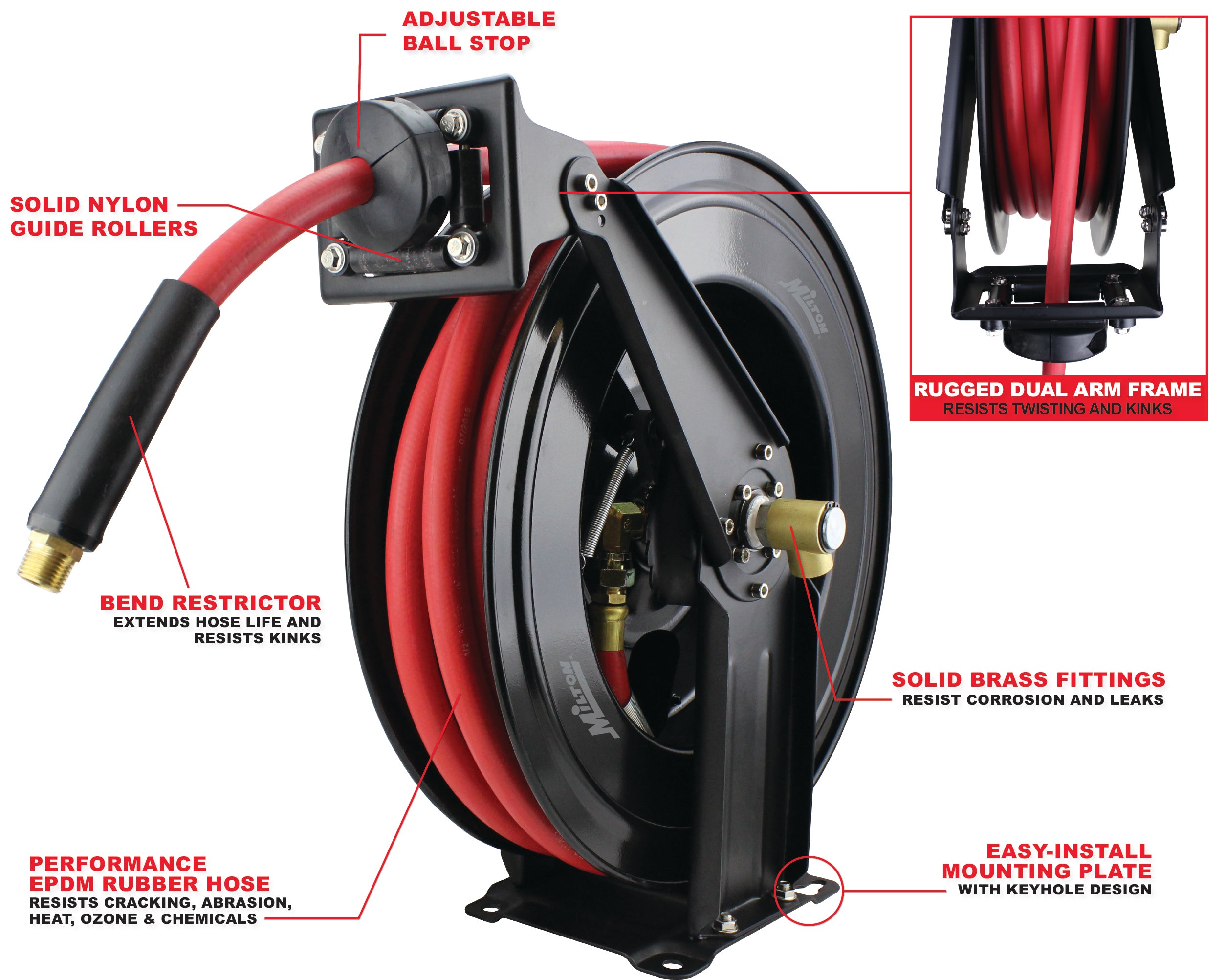 Steel Dual Arm Auto-Retractable Hose Reel, 3/8