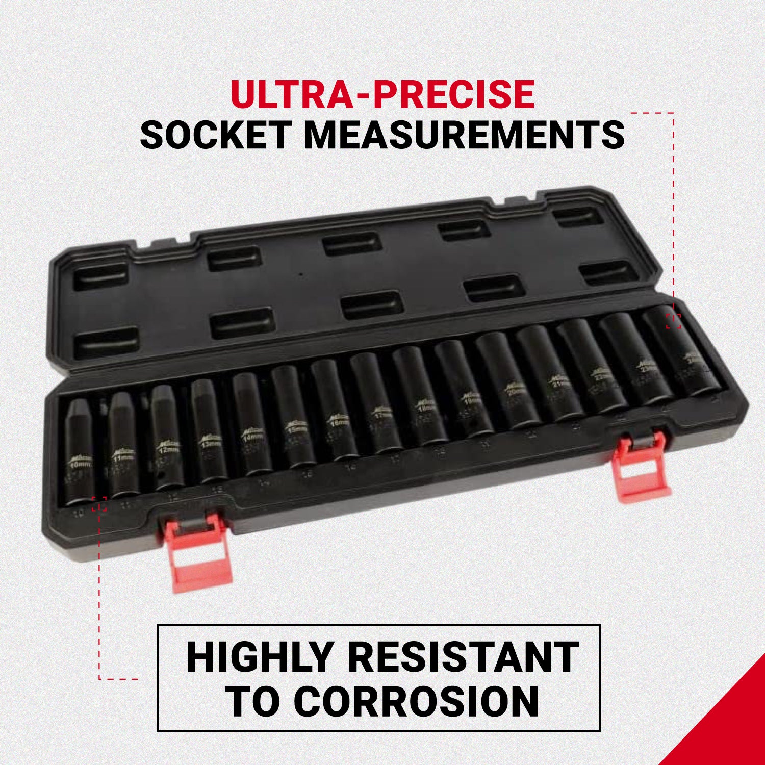 1300-SS-05 1/2 Drive Deep 10-24 Metric Impact Socket Set (15-Piece)