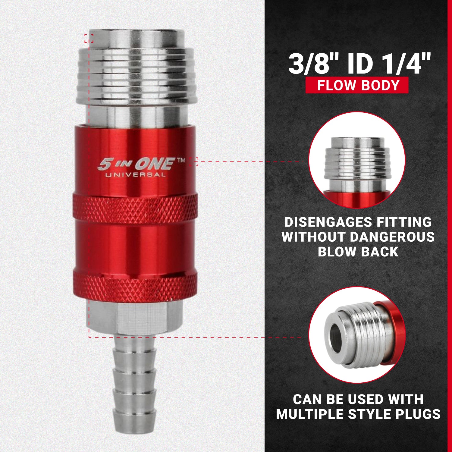 5 In ONE® Universal Safety Exhaust Hose Barb Industrial Coupler, 1/4