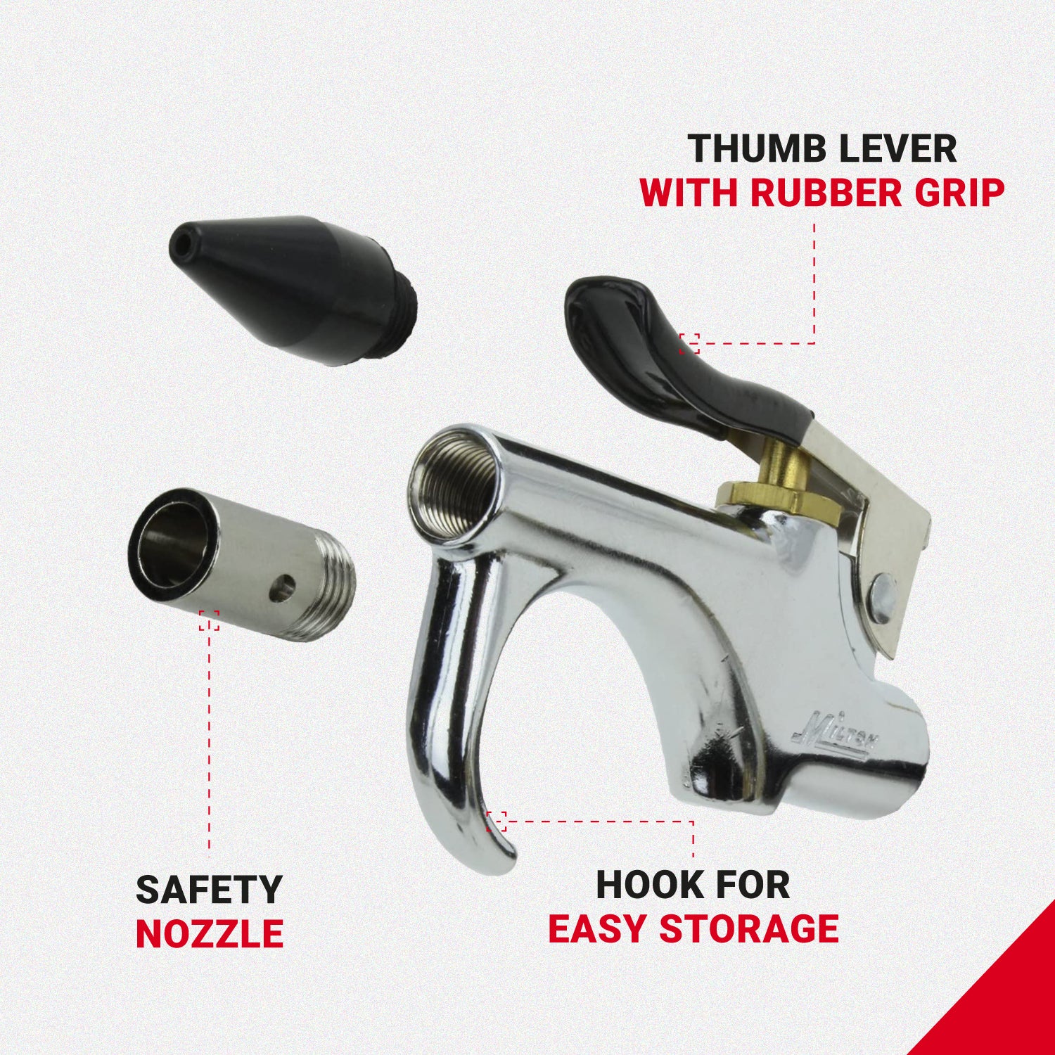 thumbnail image 2 of Milton S-148 1/4" FNPT Compact Lever Blow Gun With 2 Nozzles – Made In USA 2 of 4