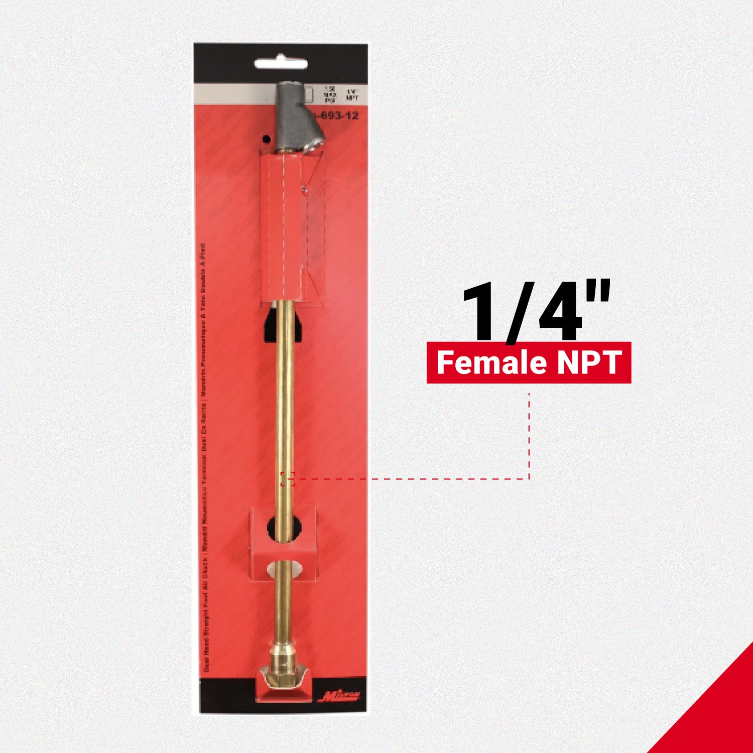 Straight Foot Dual Head Air Chuck for Tire Pressure Guage, 12