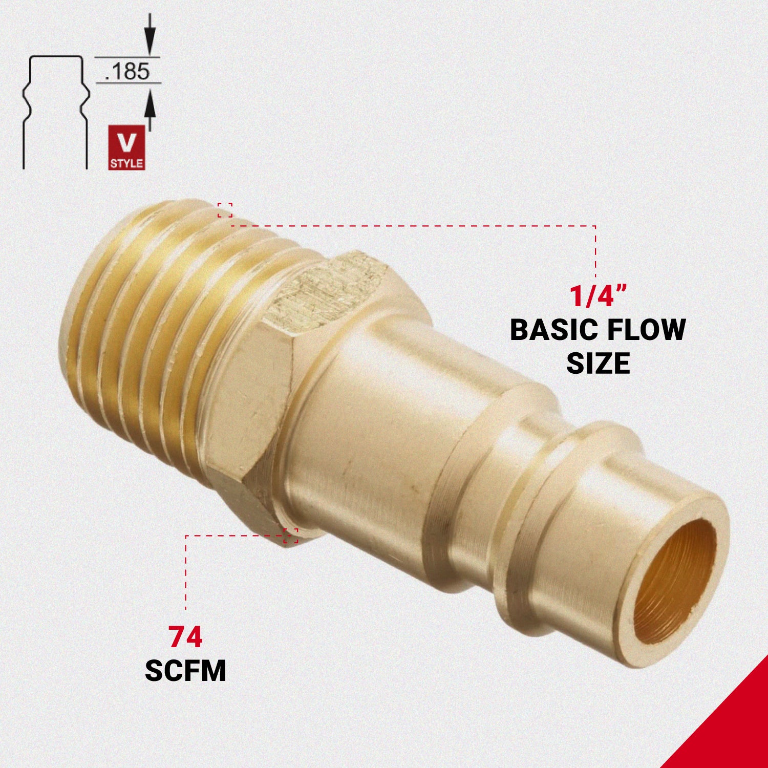 HIGHFLOWPRO® V-Style/Euro Interchange Brass Air Plug Fitting (High Volume Low Pressure Application)