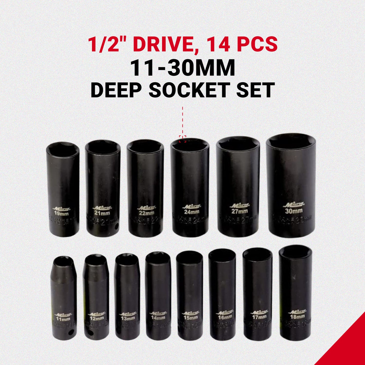 1300-SS-07 1/2 Drive Deep 11-30 Metric Impact Socket Set (14-Piece)