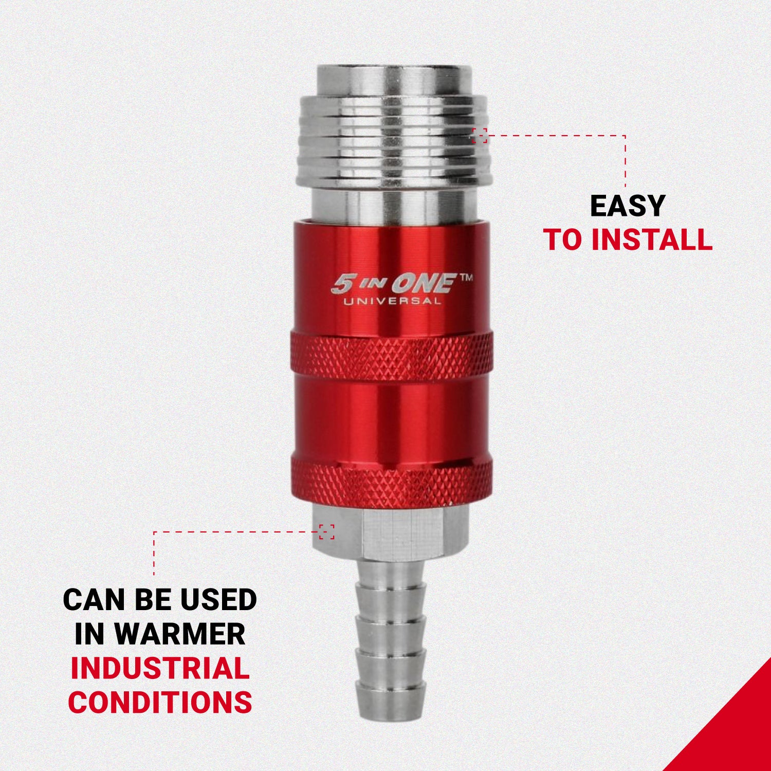 5 In ONE® Universal Safety Exhaust Hose Barb Industrial Coupler, 1/4