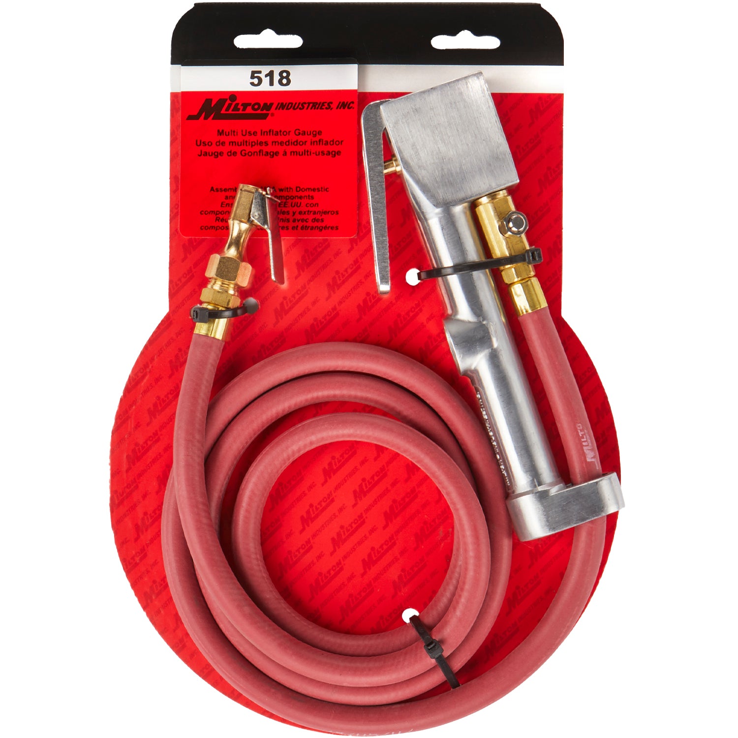 Easy-On Grip Chuck Tire Inflator Gauge with 5-Foot Hose - 10-160 PSI