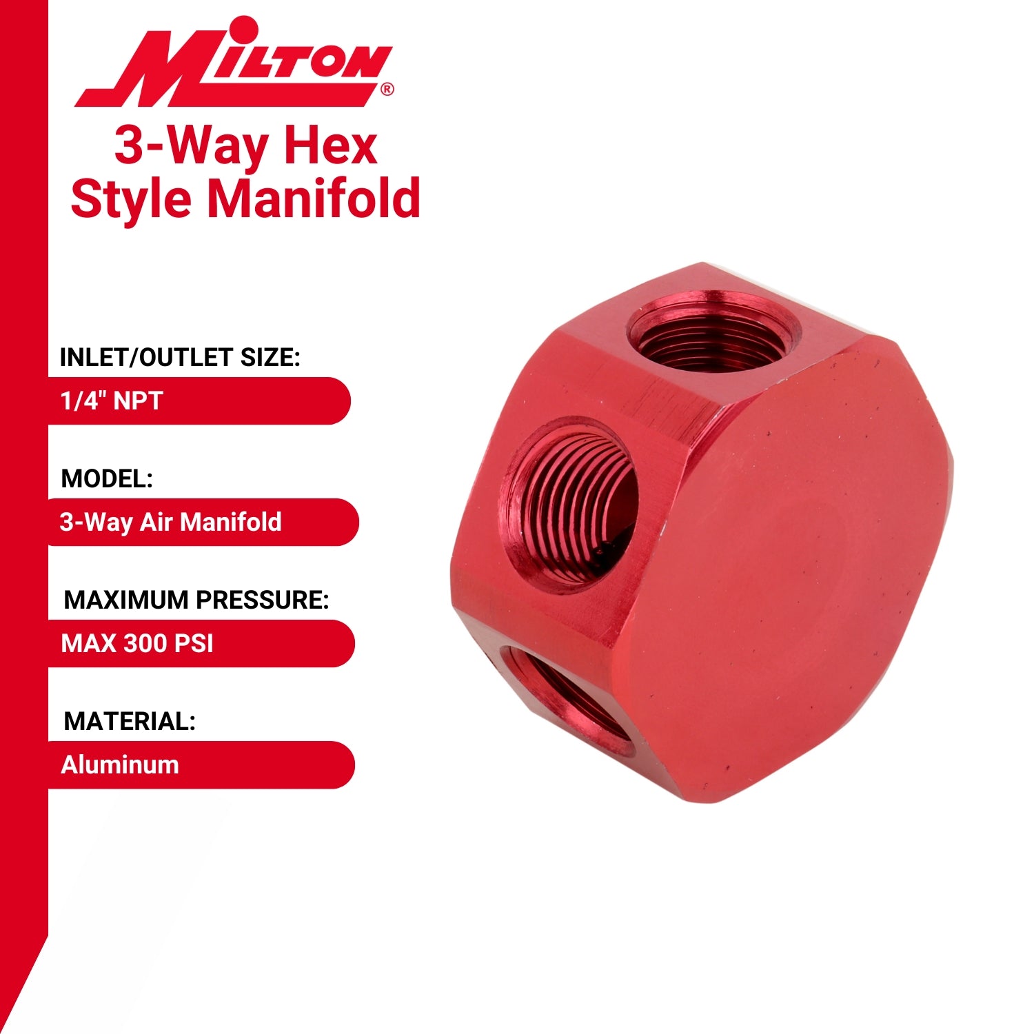 Black Anodized Aluminum Manifold - 2 Input 3 Output 3/8 NPT Ports For Pneumatic Systems (AM20-375-3)