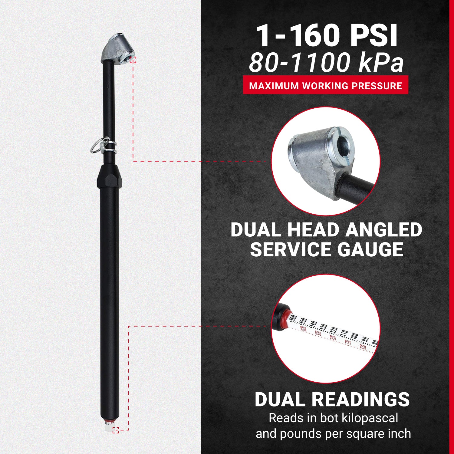 Dual Foot Straight Lock-On Chuck Service Gauge, Matte Black Poly Finish -13