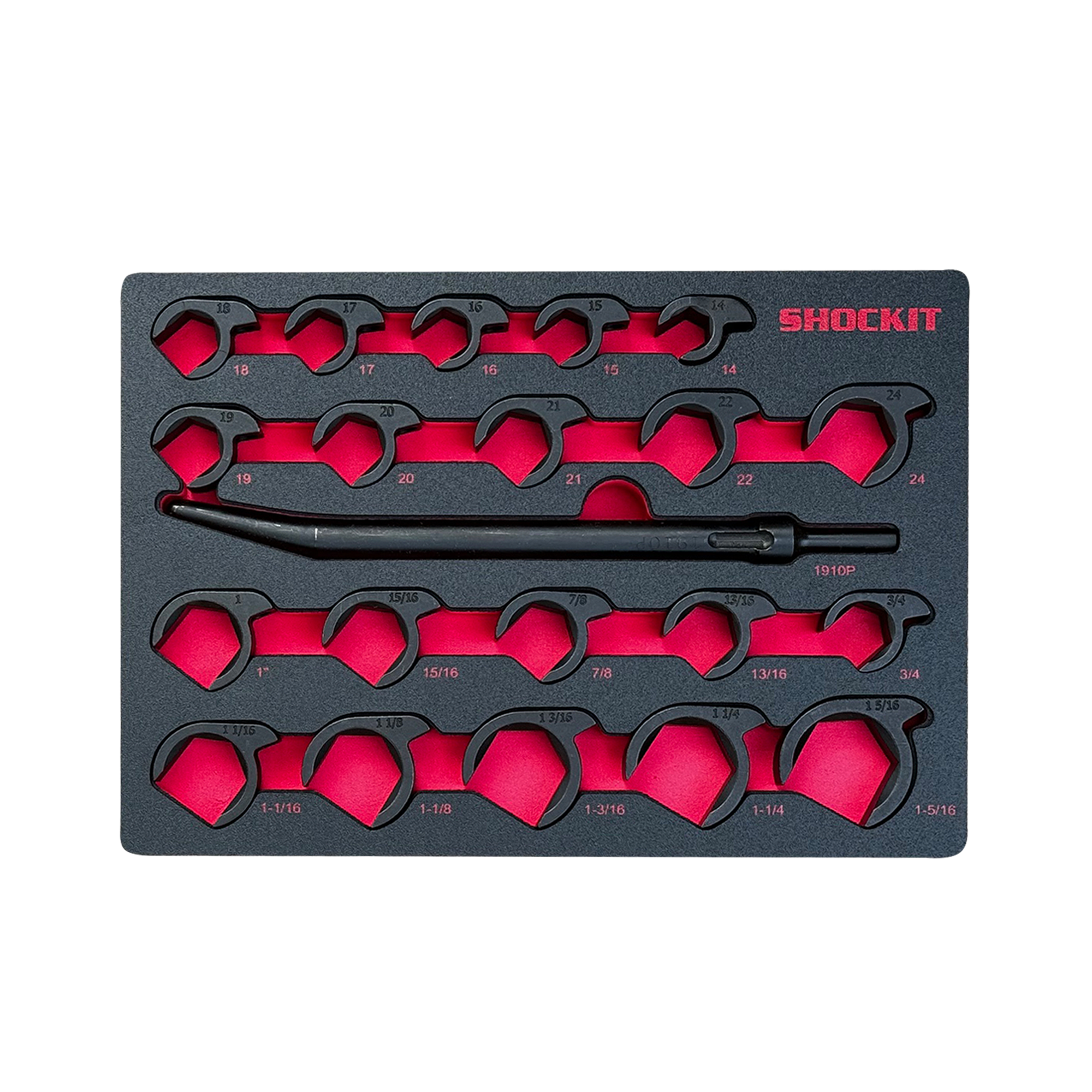 SHOCKIT™ Open End Crows Foot Set in HD EVA Foam Tray, Heavy Duty Industrial/Hydraulic Fitting Sockets SAE/Metric Set– 20 Piece