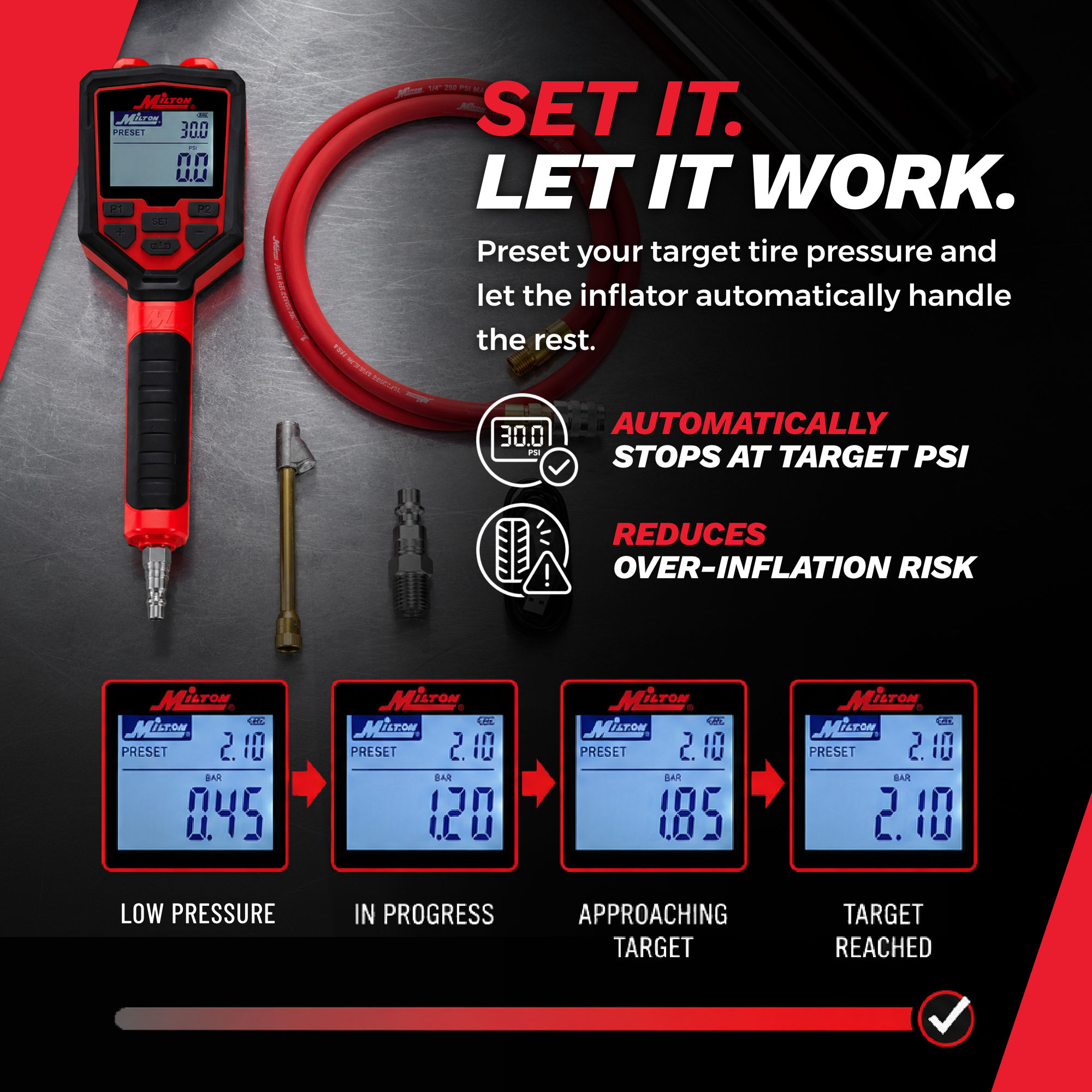 Heavy-Duty Preset Digital Auto Tire Inflator with Gauge, 174 PSI Automatic Inflate & Deflate