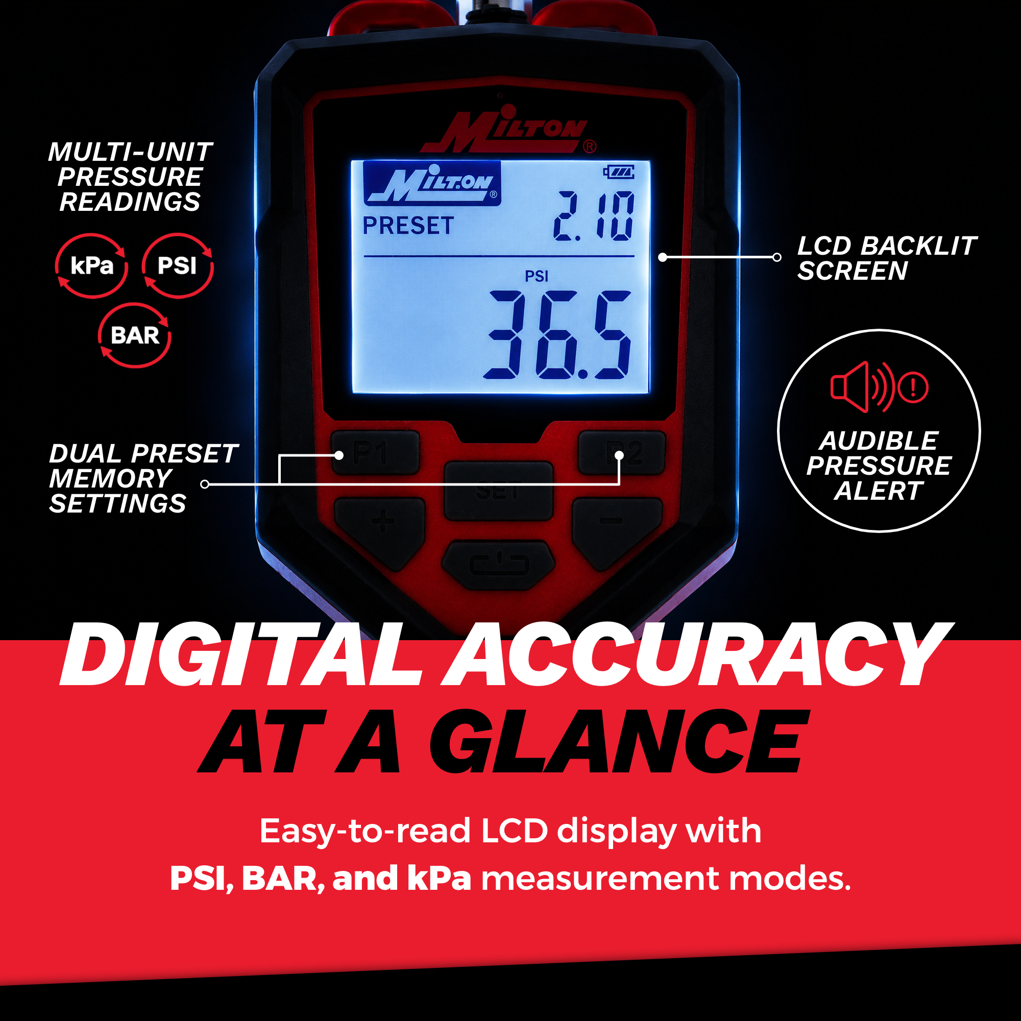 Heavy-Duty Preset Digital Auto Tire Inflator with Gauge, 174 PSI Automatic Inflate & Deflate