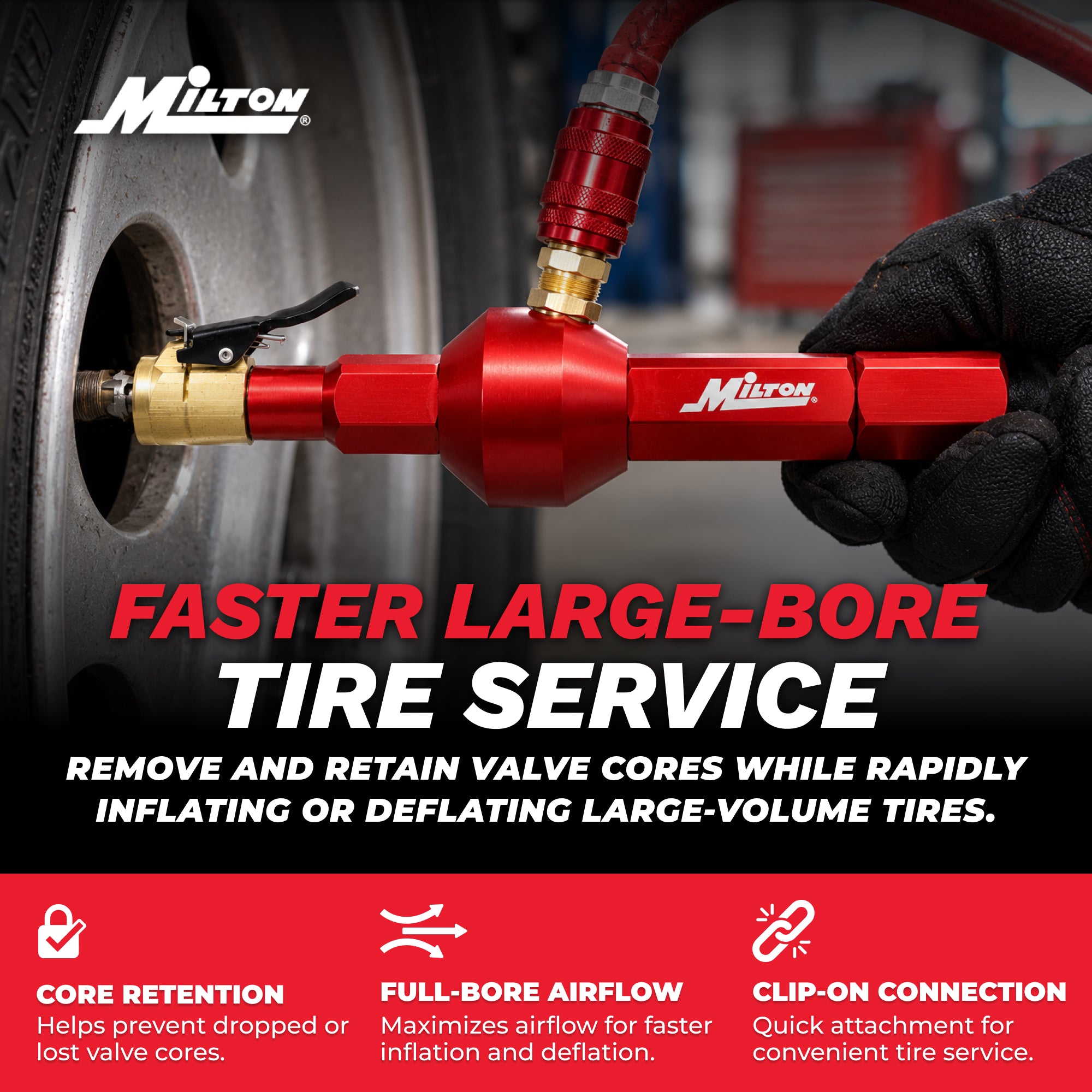 Large Bore Valve Core Removal Tool – Full-Bore Inflator/Deflator with Clip-On Chuck & 360° Swivel Air Inlet