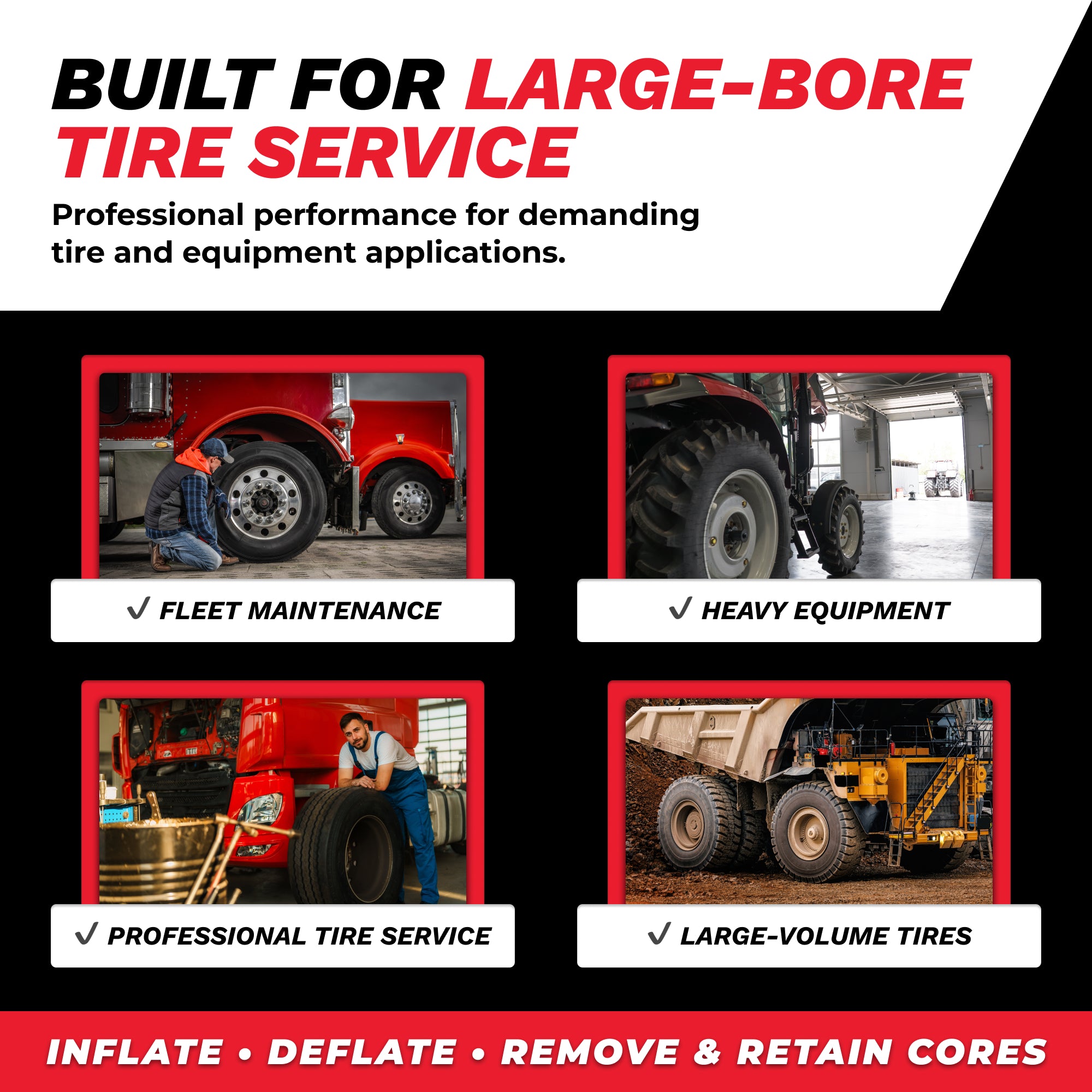 Large Bore Valve Core Removal Tool – Full-Bore Inflator/Deflator with Clip-On Chuck & 360° Swivel Air Inlet