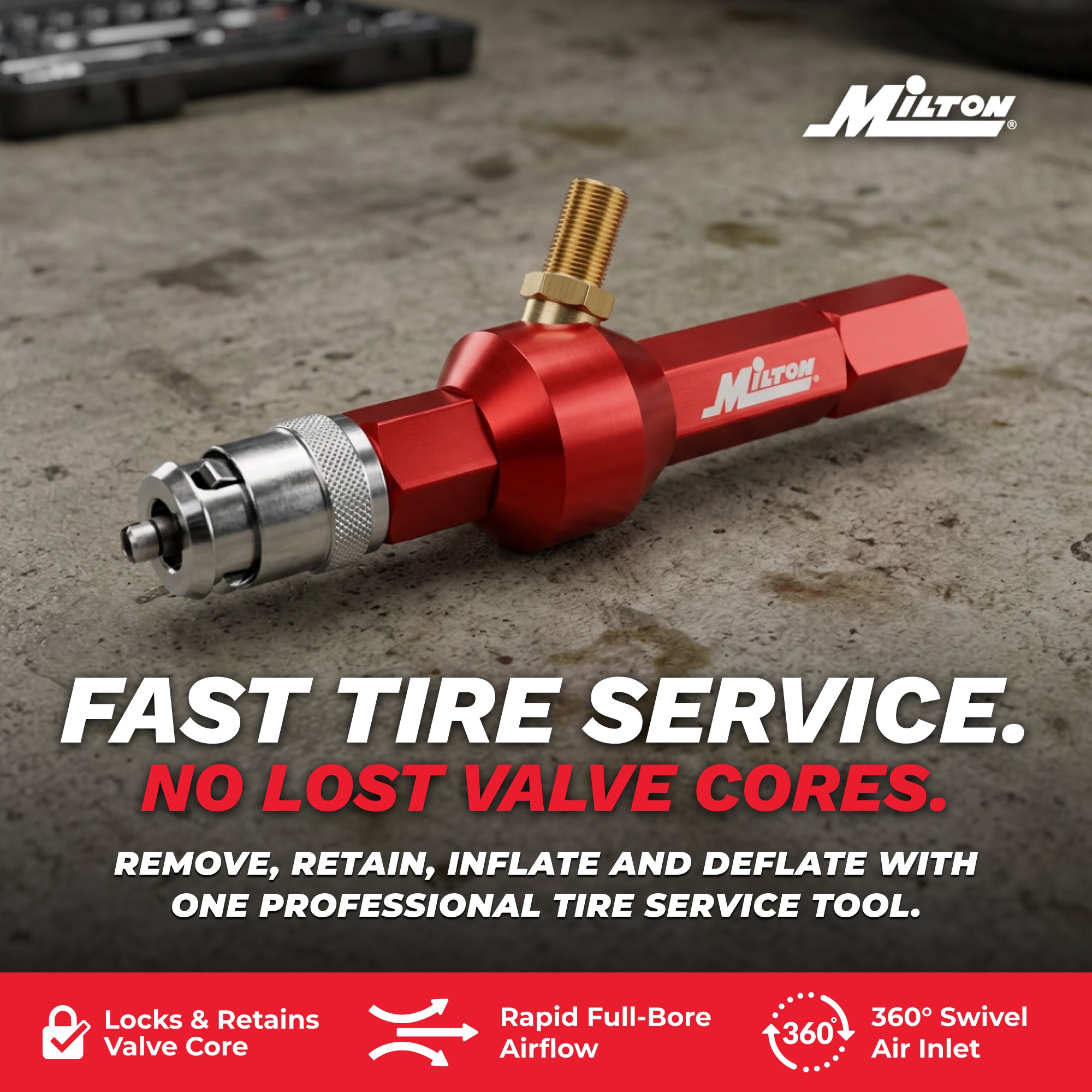 Large Bore Locking Valve Core Removal Tool – Full-Bore Inflator/Deflator with 360° Swivel Air Inlet