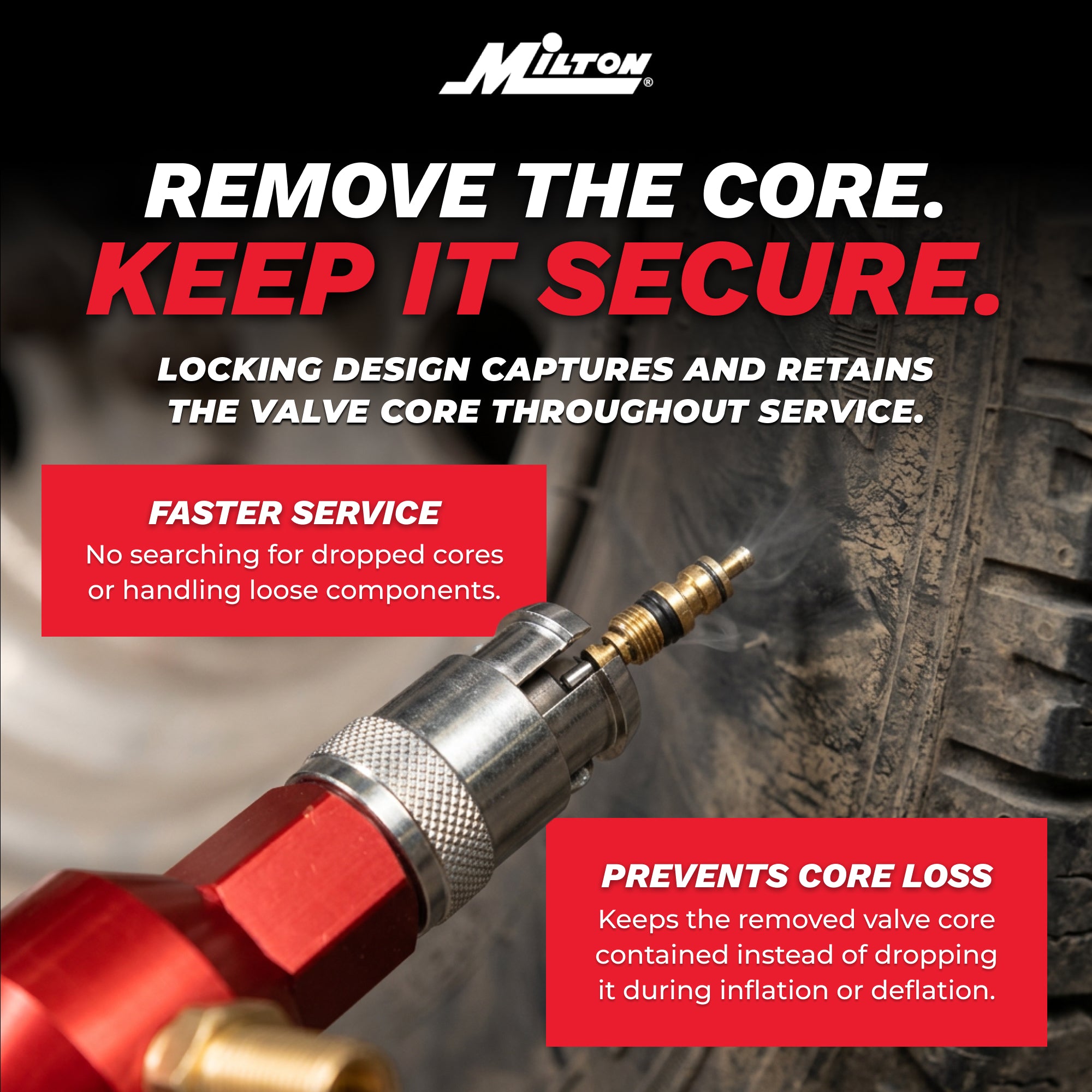 Large Bore Locking Valve Core Removal Tool – Full-Bore Inflator/Deflator with 360° Swivel Air Inlet