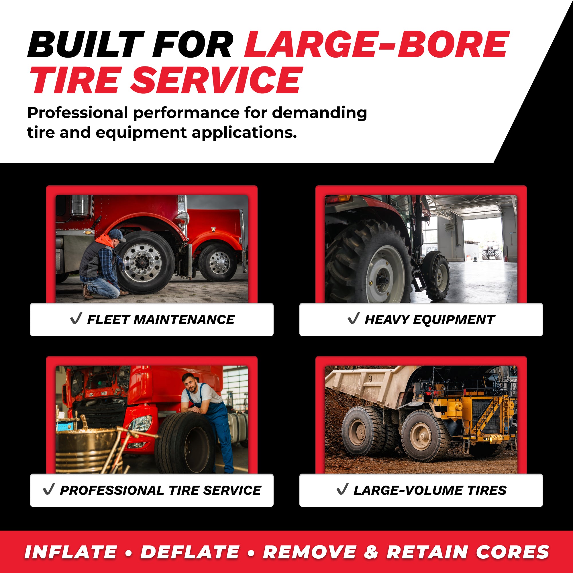 Large Bore Locking Valve Core Removal Tool – Full-Bore Inflator/Deflator with 360° Swivel Air Inlet
