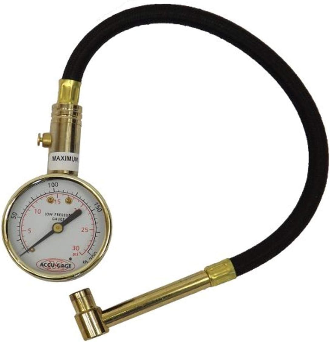 Accu-Gage RA30X (5-30 PSI) Right Angle Chuck Dial Tire Pressure Gauge with Hose