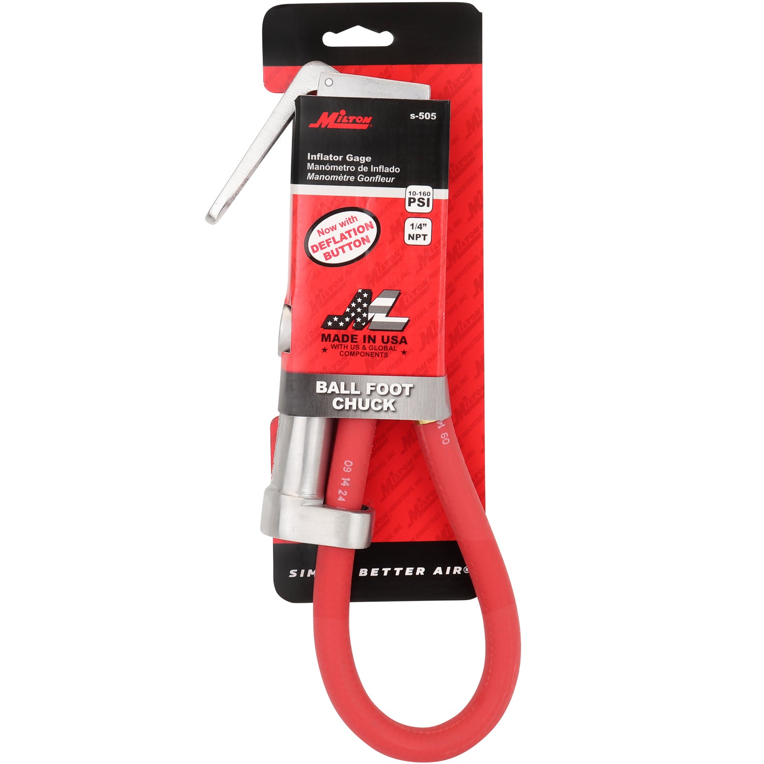 Service Station Tire Inflator and Air Pressure Gauge, Single Head Chuck, 1/4