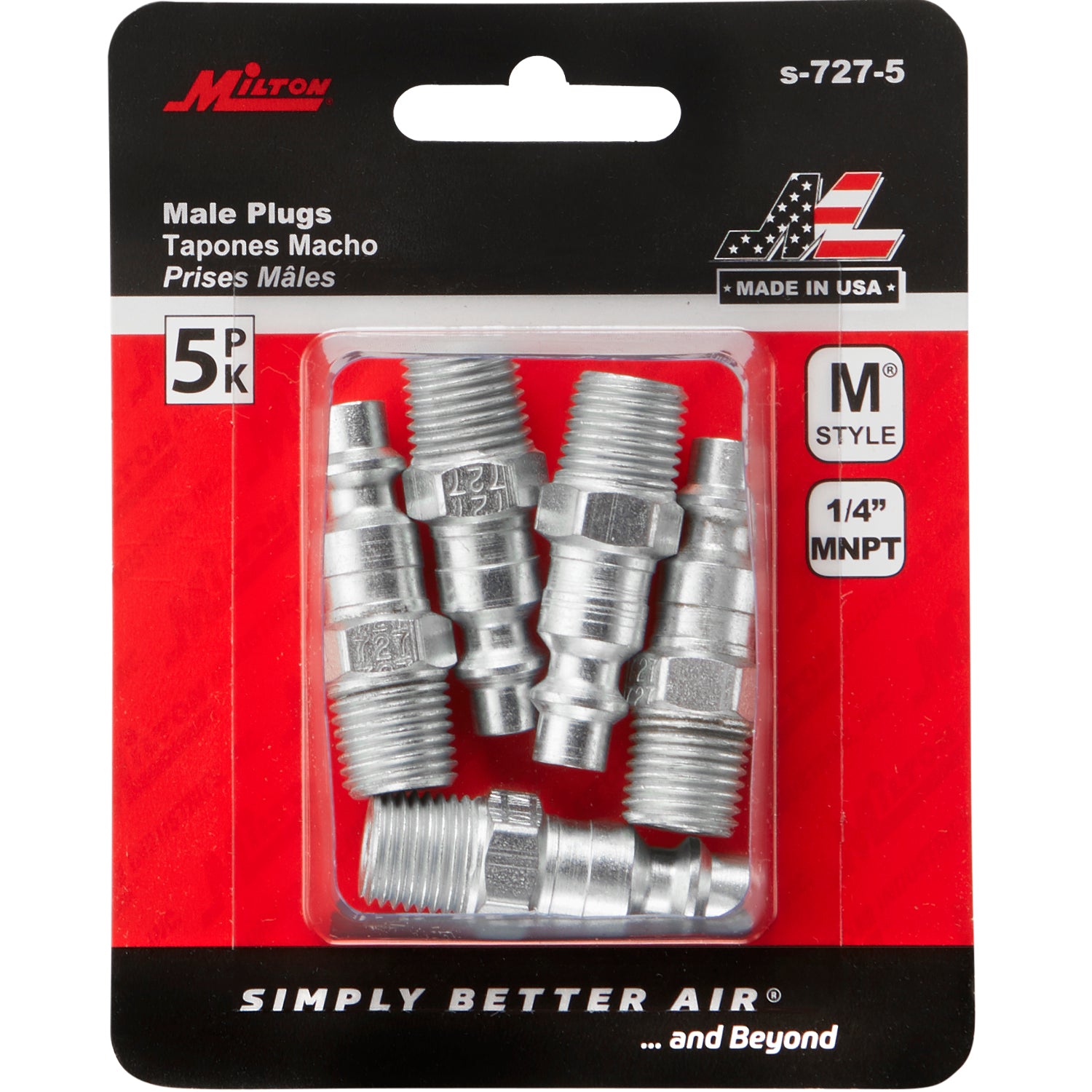 Milton 1/4 Zoll NPT Stecker – M-Stil Luftkupplung Schnellkupplung – Box Mit 10 Stück – #716