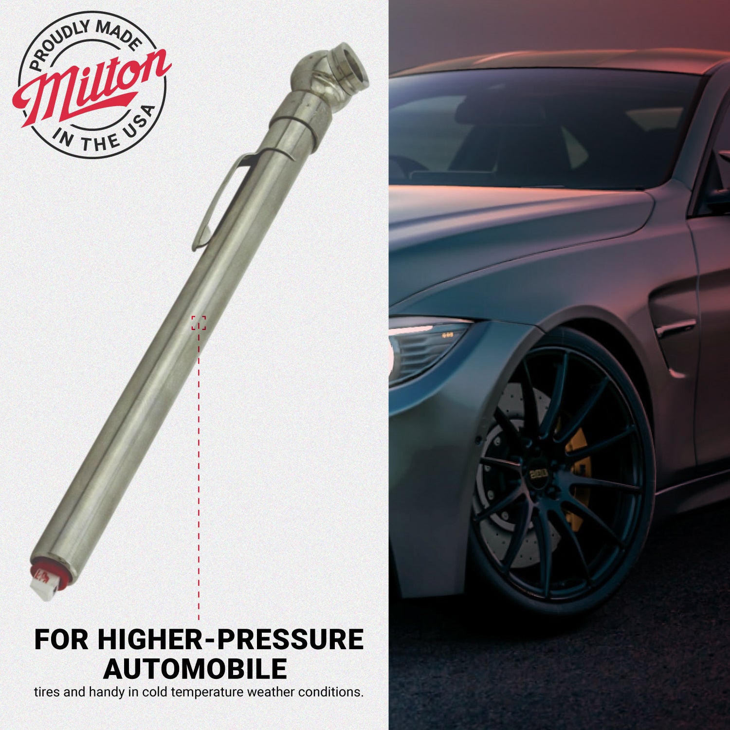 Milton® Heavy Duty, Tire & Tread Pencil Gauge, 10-70 PSI, Single Head Air Chuck, Brass Tubing, Corrosion Resistant